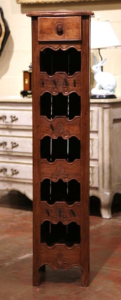 French Louis XV Carved Patinated Ten Wine Bottle Display "Cave a Vin" Cabinet