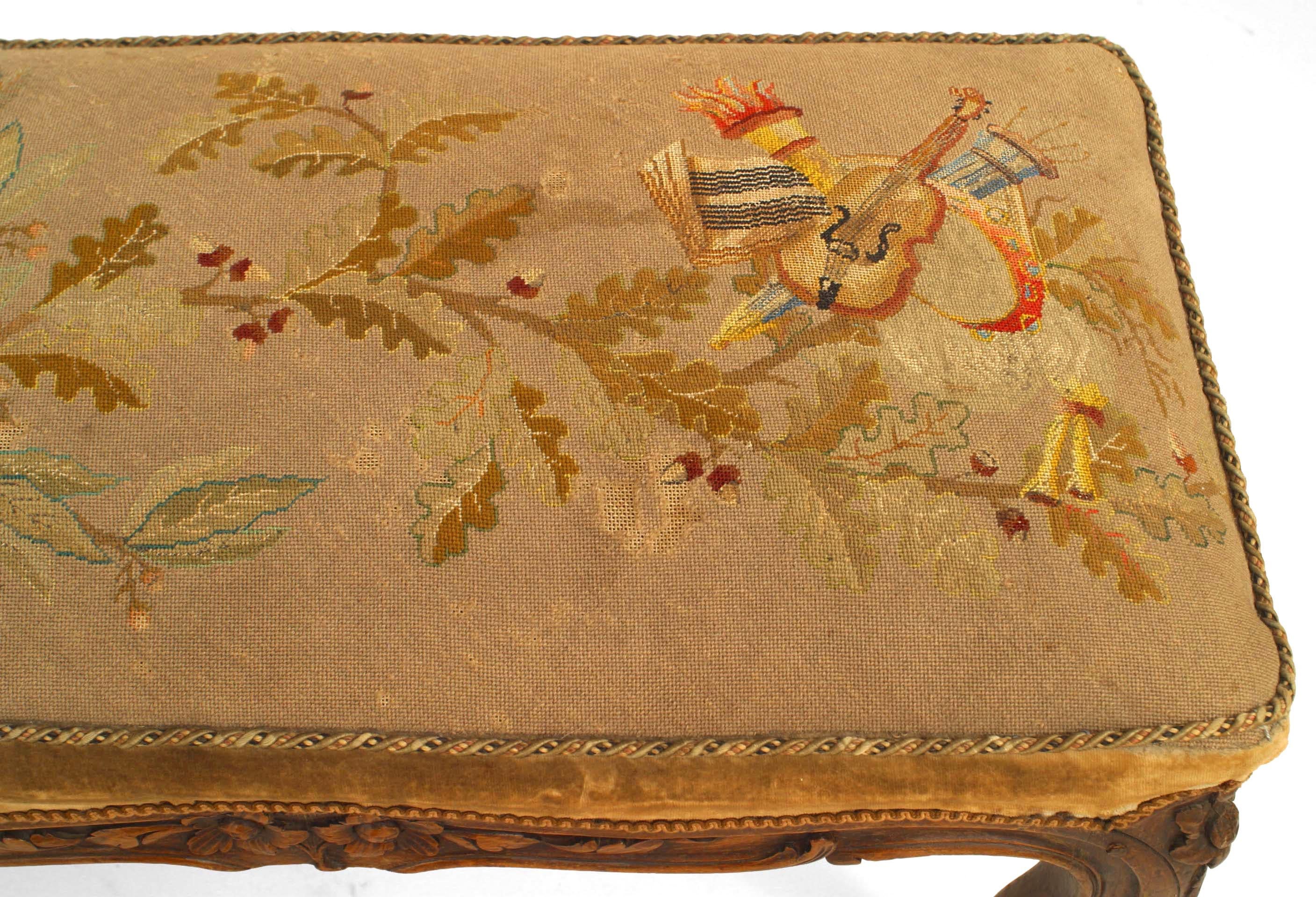 Tapestry French Louis XV Carved Walnut Bench For Sale