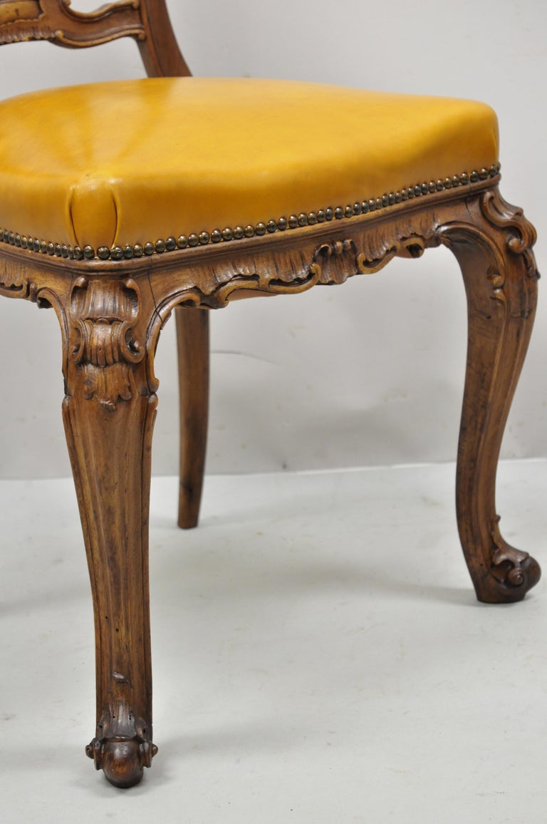 Antique French Louis XV Style Upholstered Cream Painted Vanity Side Accent  Chair