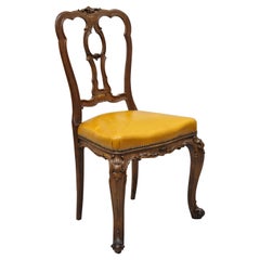 French Louis XV Carved Walnut Cabriole Leg Leather Upholstered Accent Side Chair