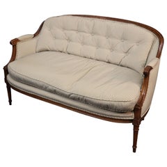 French Louis XV Carved Walnut Settee Canape Sofa with Matching Pillows