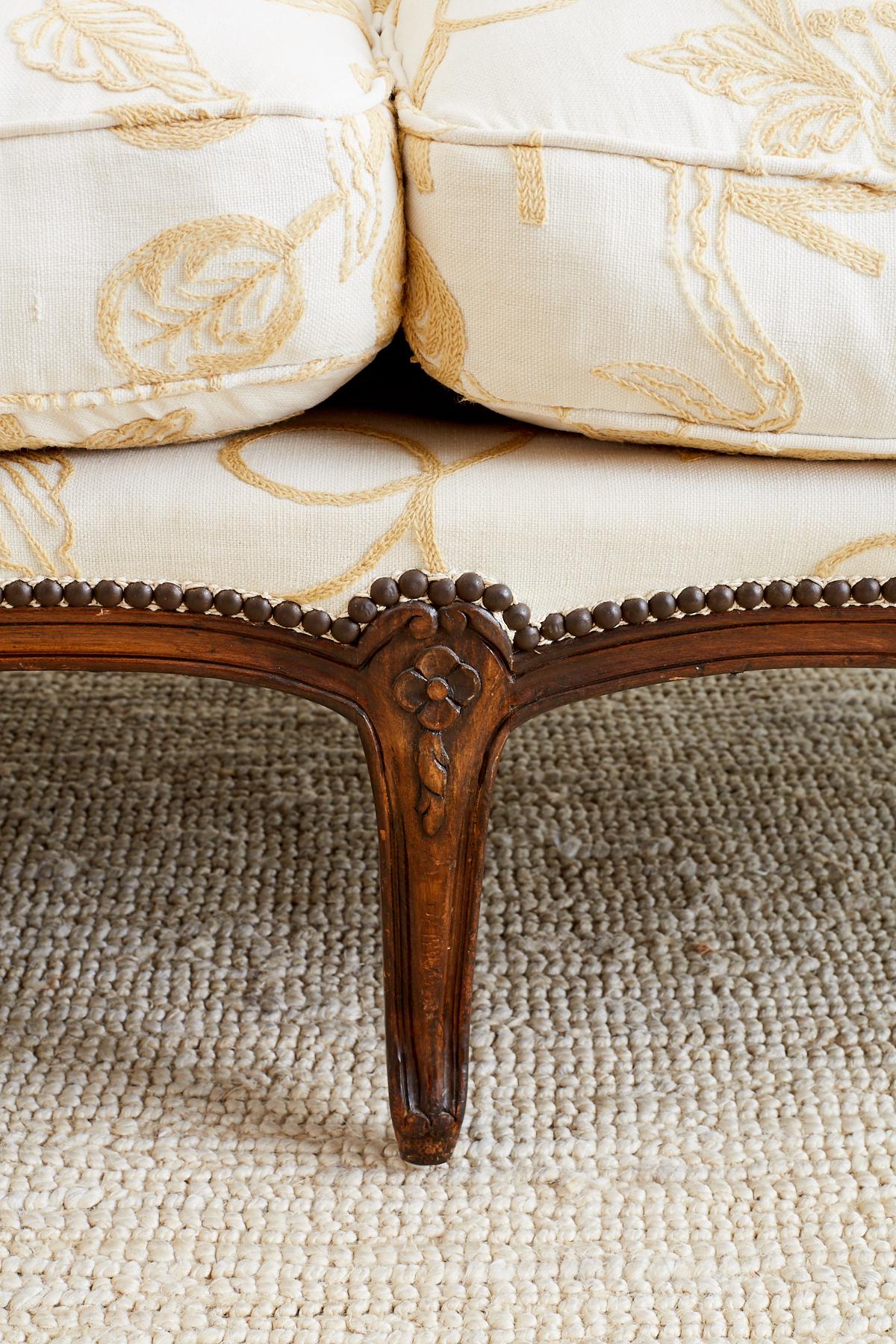 French Louis XV Carved Wingback Crewel Sofa 4