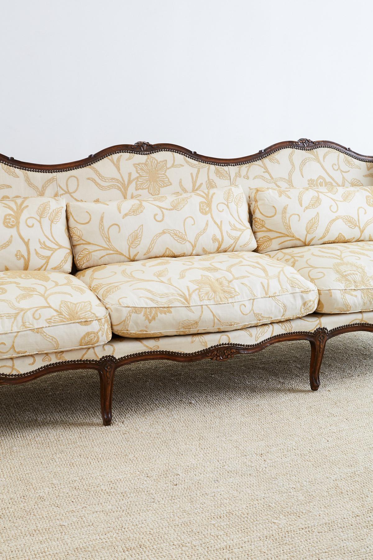 French Louis XV Carved Wingback Crewel Sofa 7