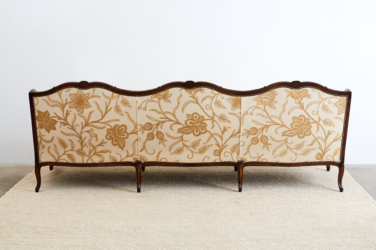 French Louis XV Carved Wingback Crewel Sofa 10