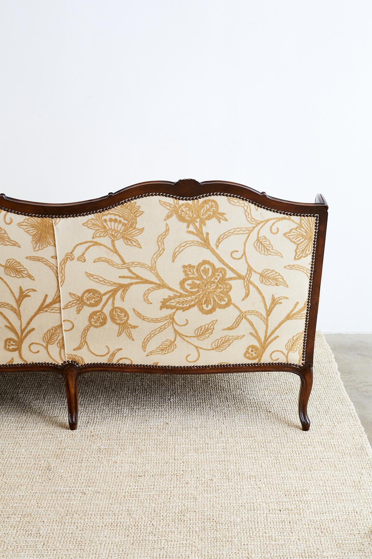 French Louis XV Carved Wingback Crewel Sofa 13