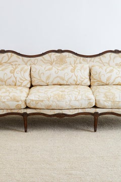 French Louis XV Carved Wingback Crewel Sofa