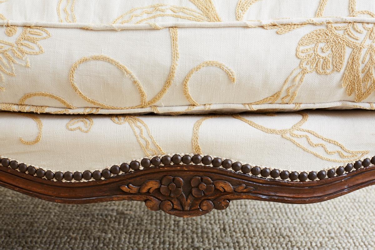 French Louis XV Carved Wingback Crewel Sofa 3