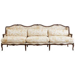 French Louis XV Carved Wingback Crewel Sofa
