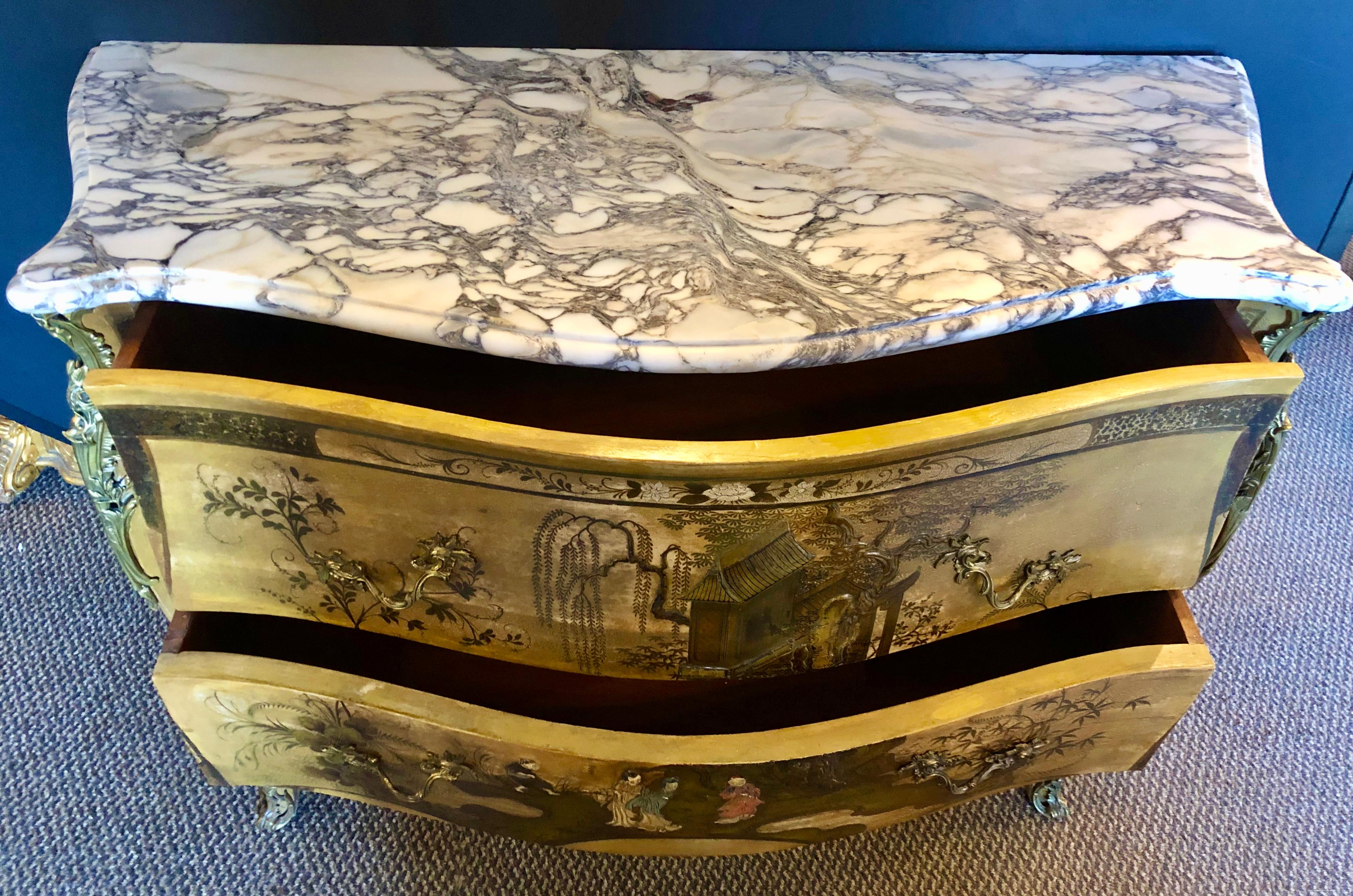 French Louis XV Chinoiserie Commode with a Bombe Shape and Marble Top  10