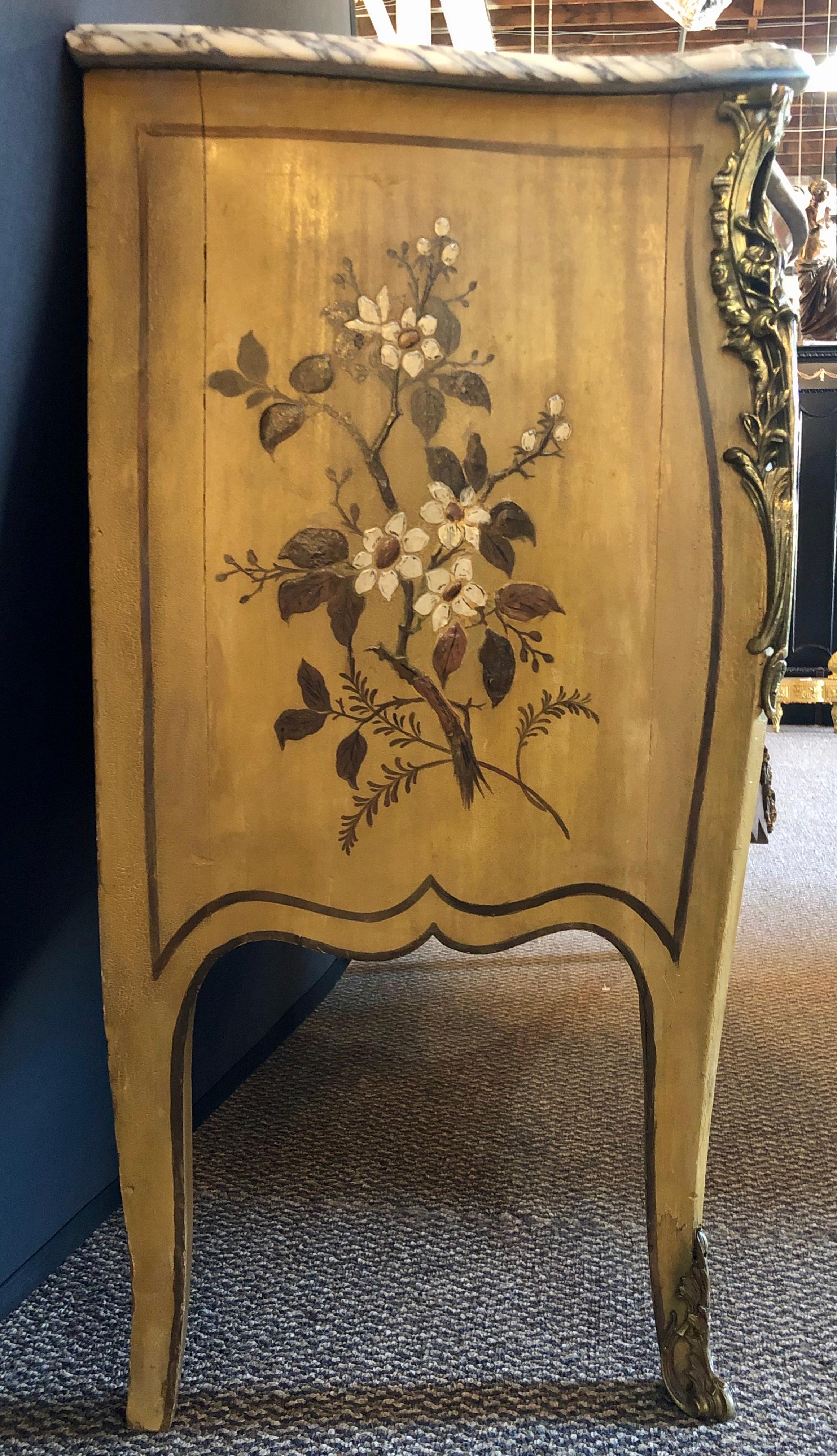 French Louis XV Chinoiserie Commode with a Bombe Shape and Marble Top  1