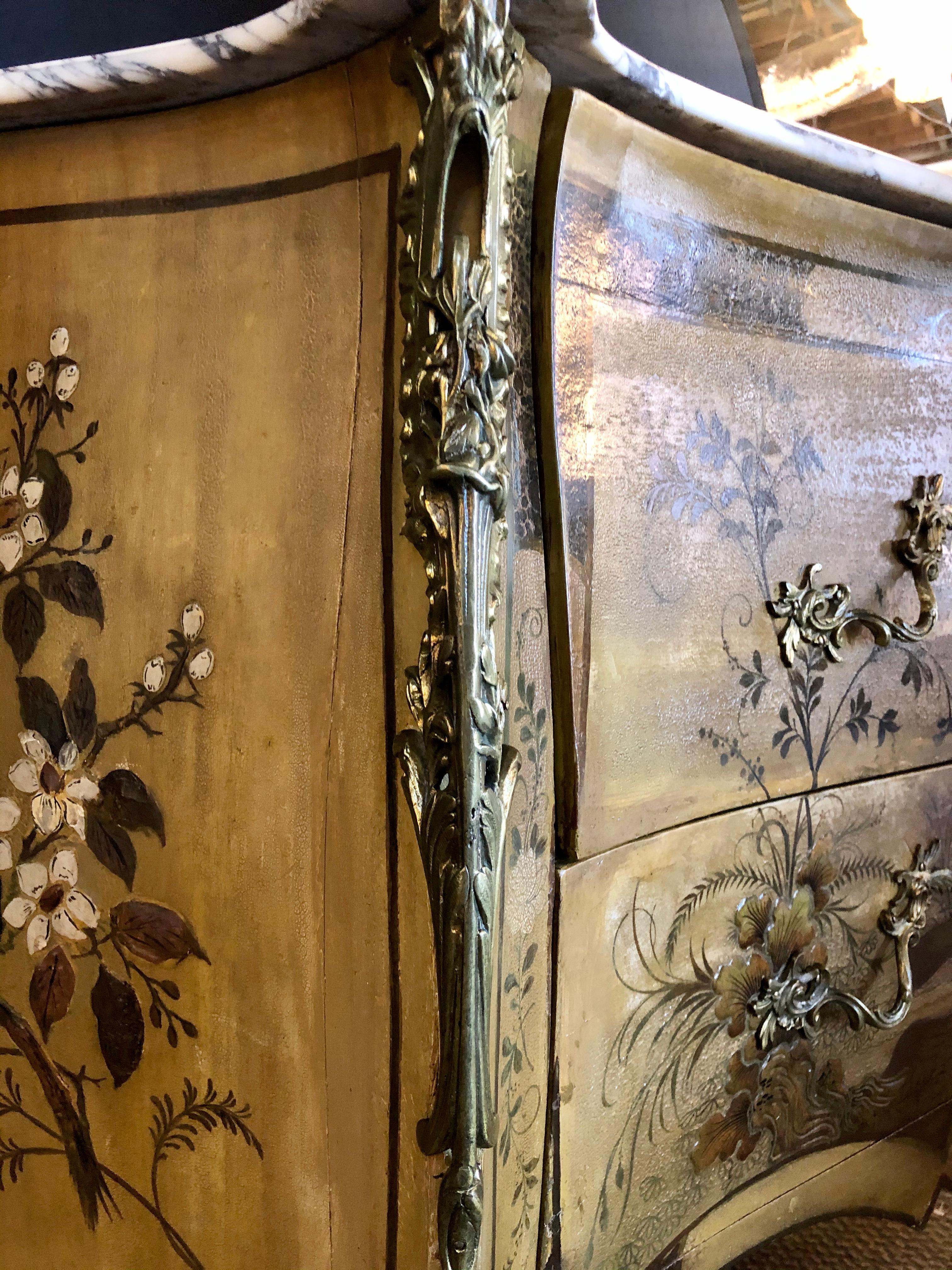 French Louis XV Chinoiserie Commode with a Bombe Shape and Marble Top 3