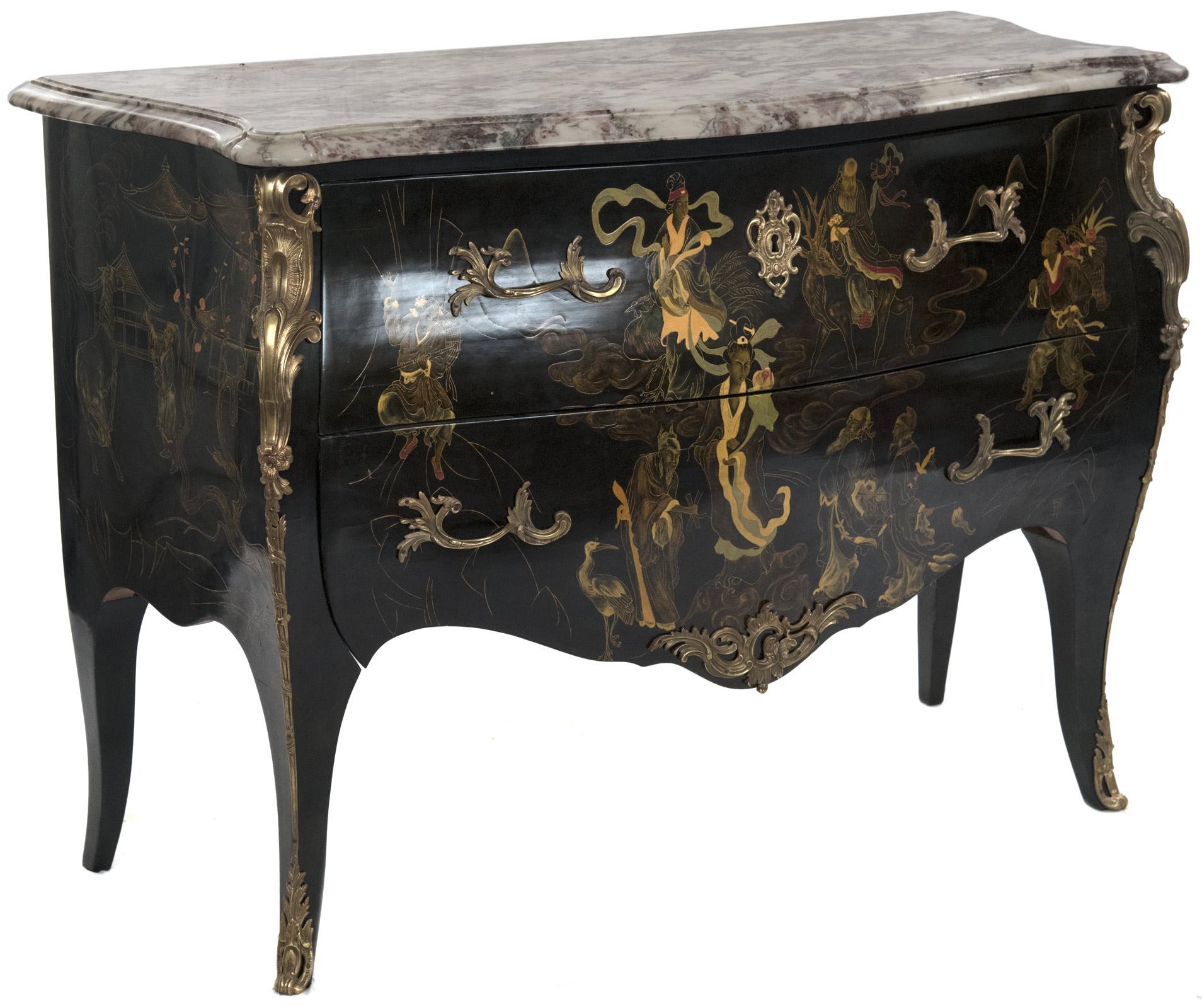 French Louis XV Chinoiserie Commode with Marble Top In Good Condition In Salt Lake City, UT