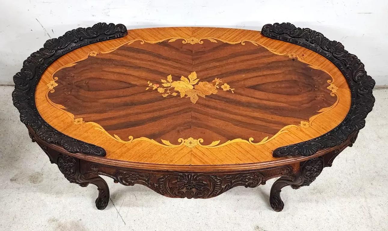 Table basse Louis XV en marqueterie de noyer Bon état - En vente à Lake Worth, FL