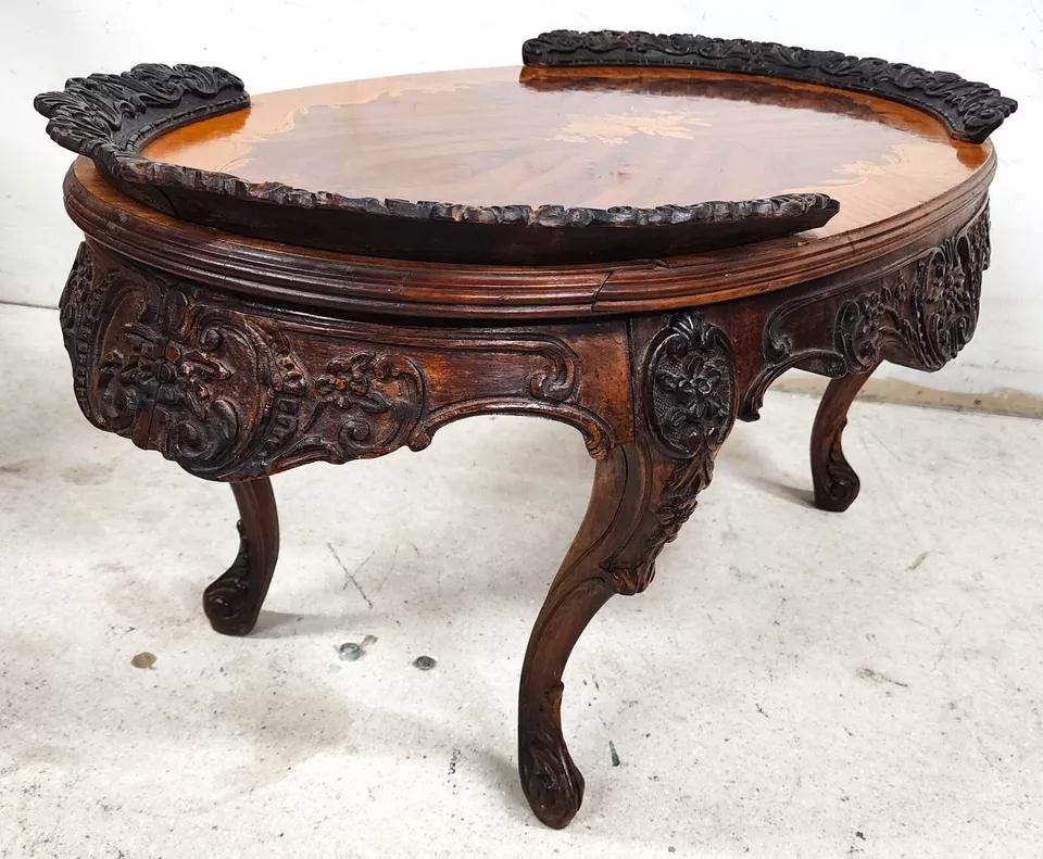 Table basse Louis XV en marqueterie de noyer en vente 4