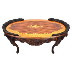 French Louis XV Coffee Table Walnut Marquetry