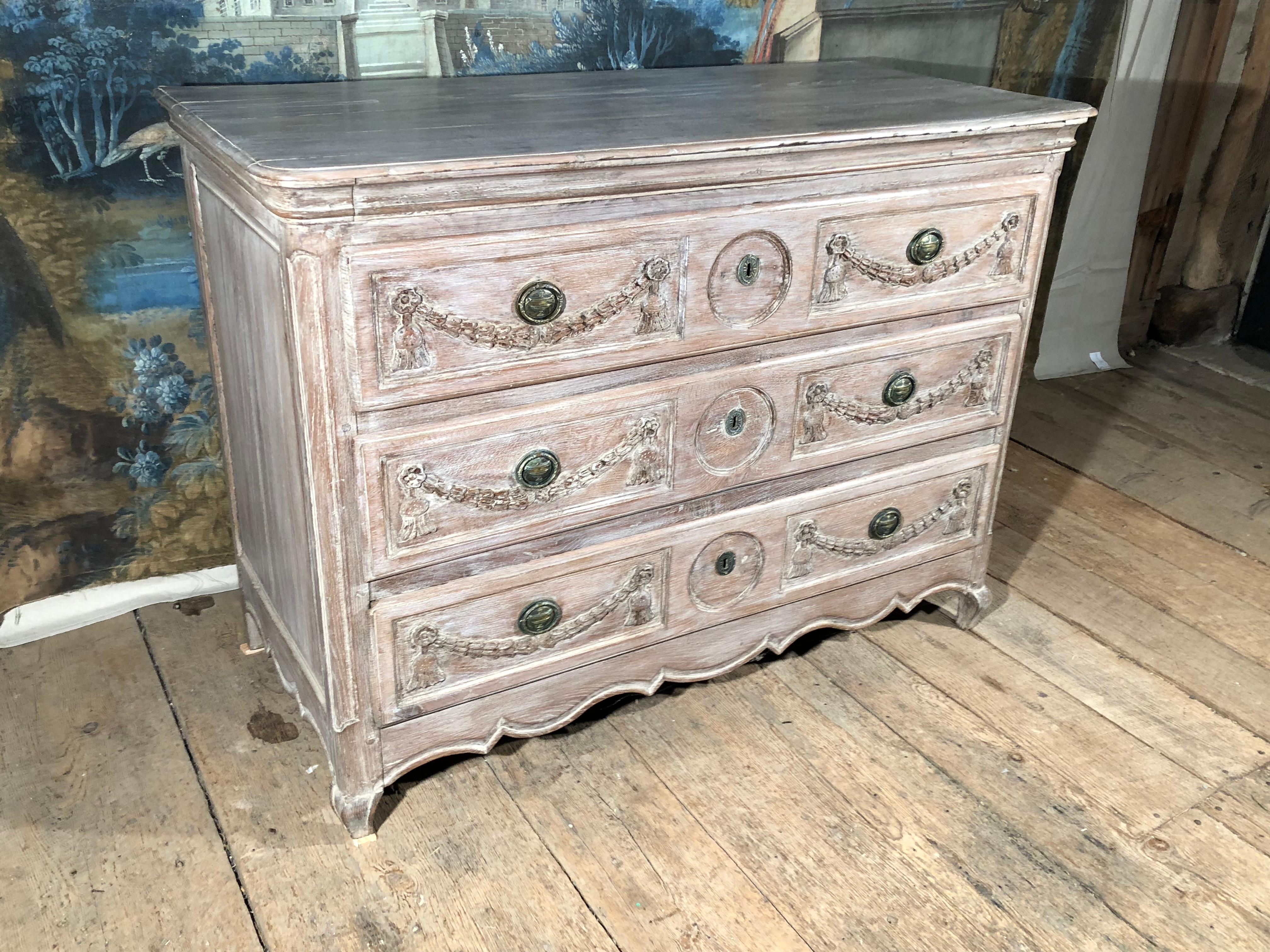 Limed French Louis XV Commode in Bleached Oak