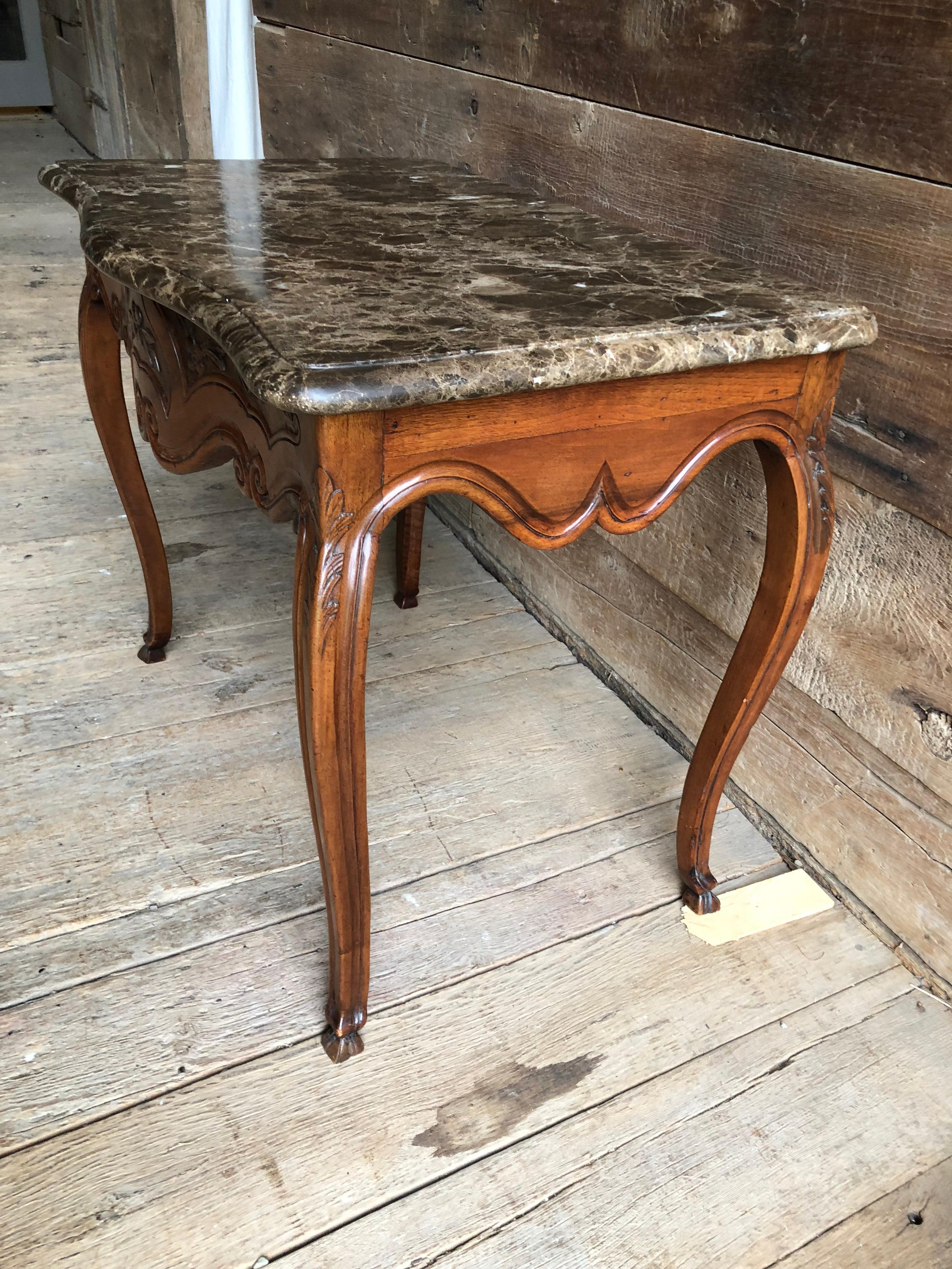 Hand-Carved French Louis XV Console Table, Marble Top, 18th Century