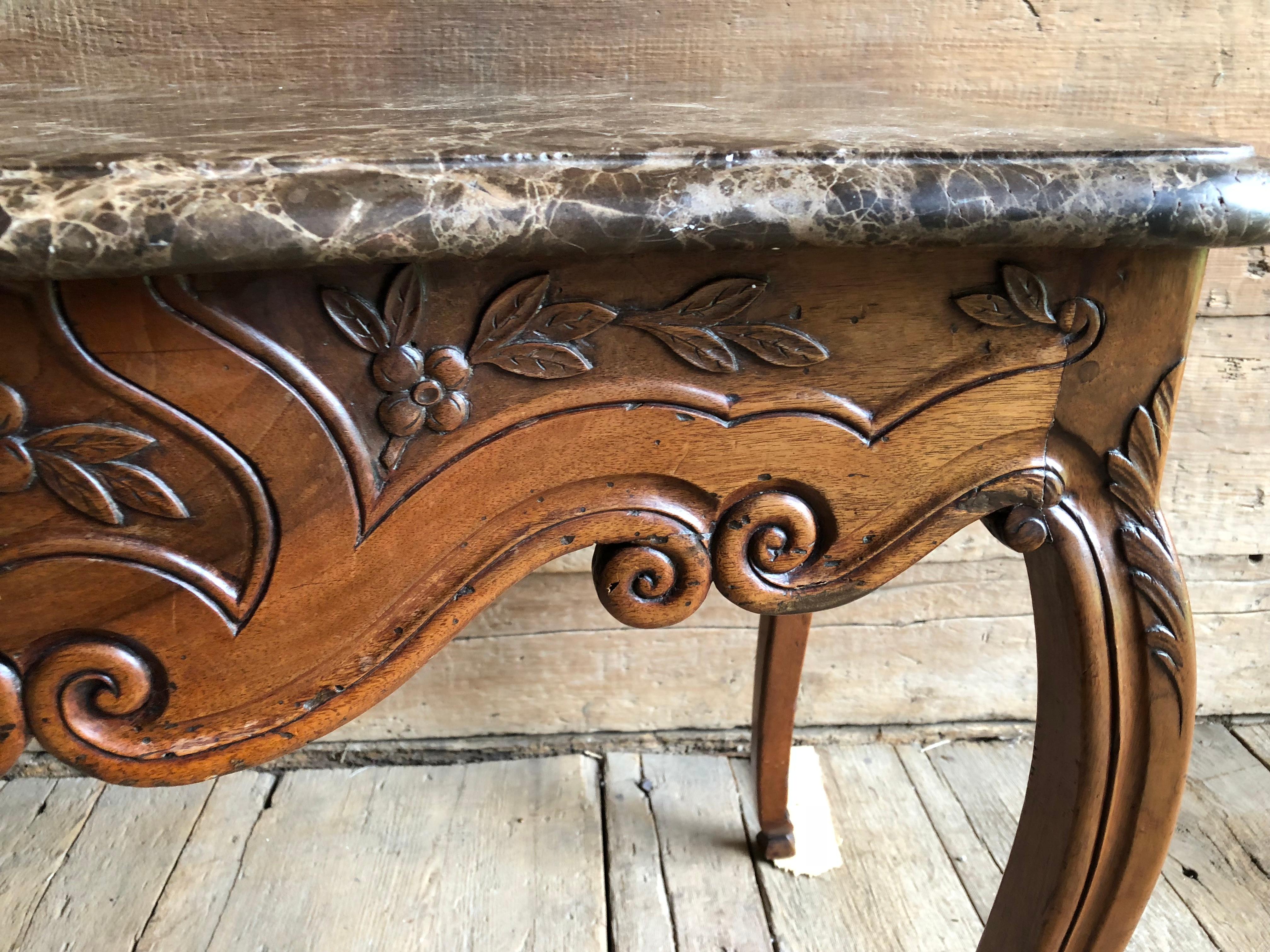 French Louis XV Console Table, Marble Top, 18th Century In Good Condition In Doylestown, PA