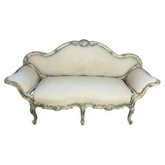 French Louis XV Corbeille Settee with Original Distressed Patina and Shell Crest