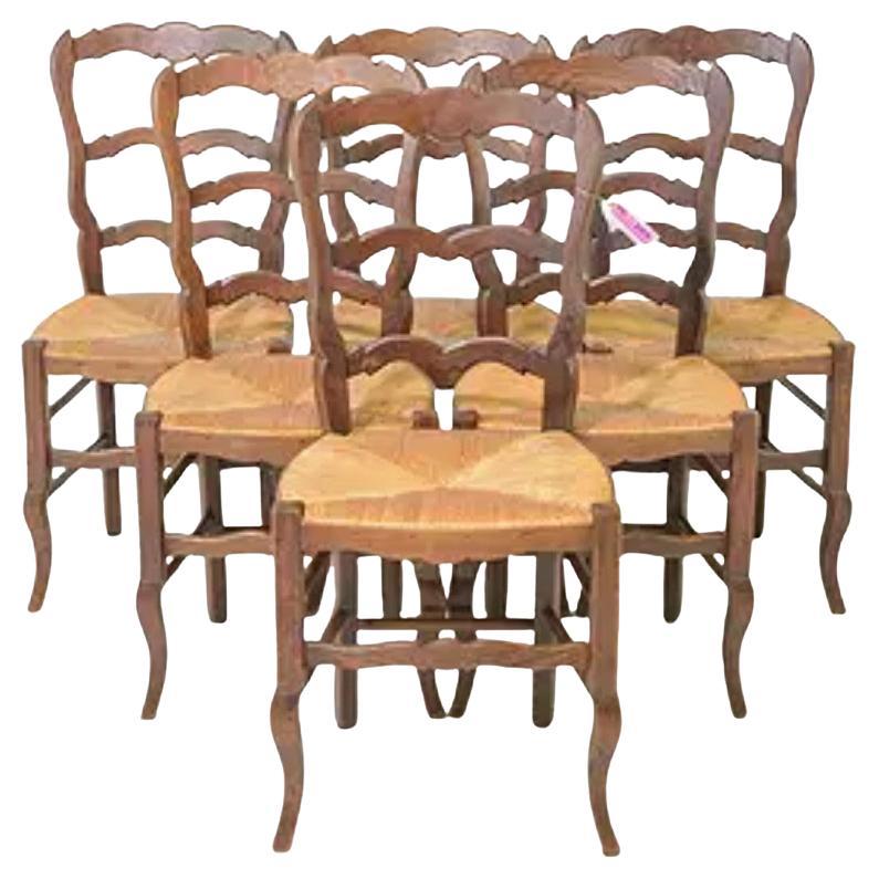 Juego de 6 Sillas de Comedor de Roble de Estilo Francés Luis XV / Country French en venta