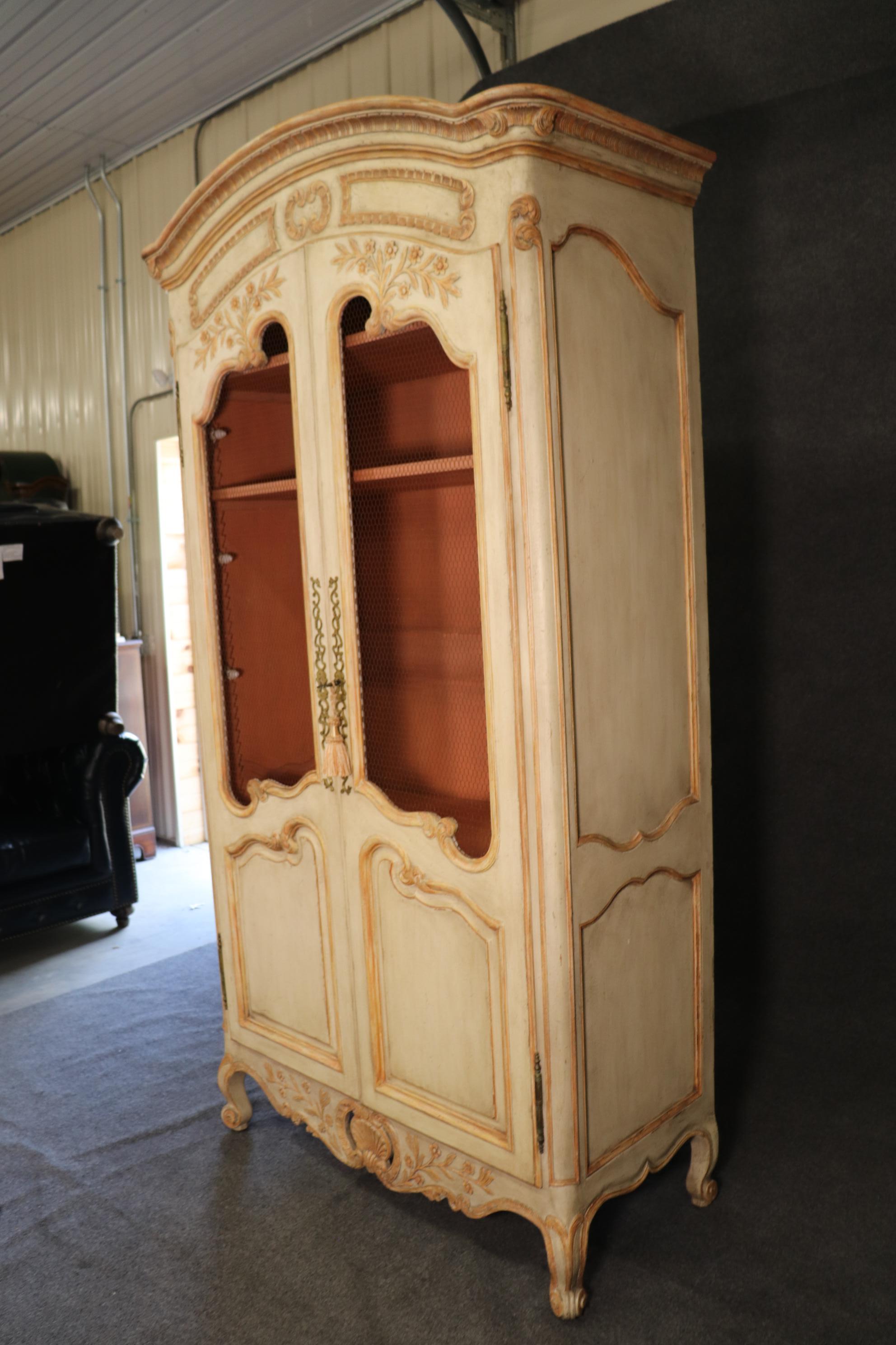 French Louis XV Country Style Painted Decorated Armoire Wardrobe circa 1950 8