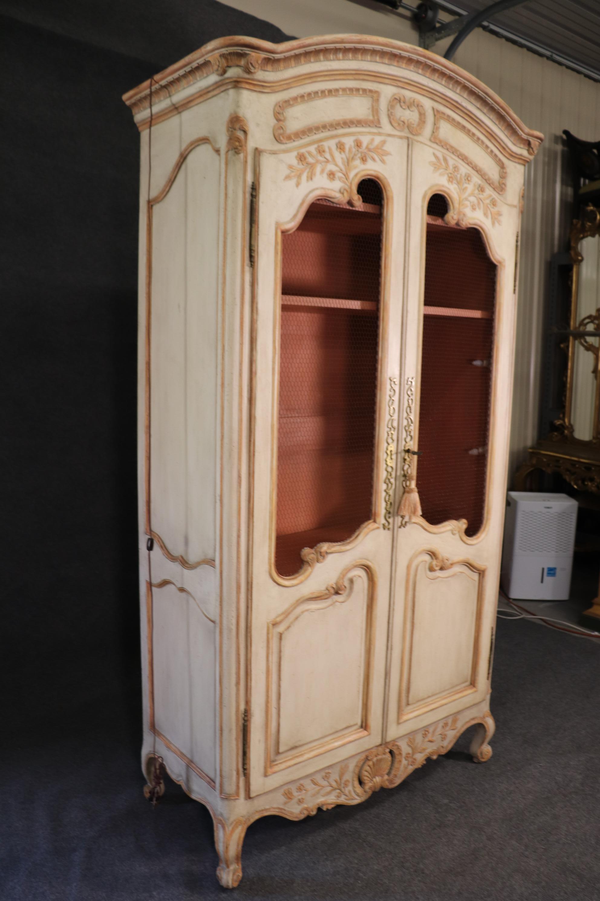 French Provincial French Louis XV Country Style Painted Decorated Armoire Wardrobe circa 1950