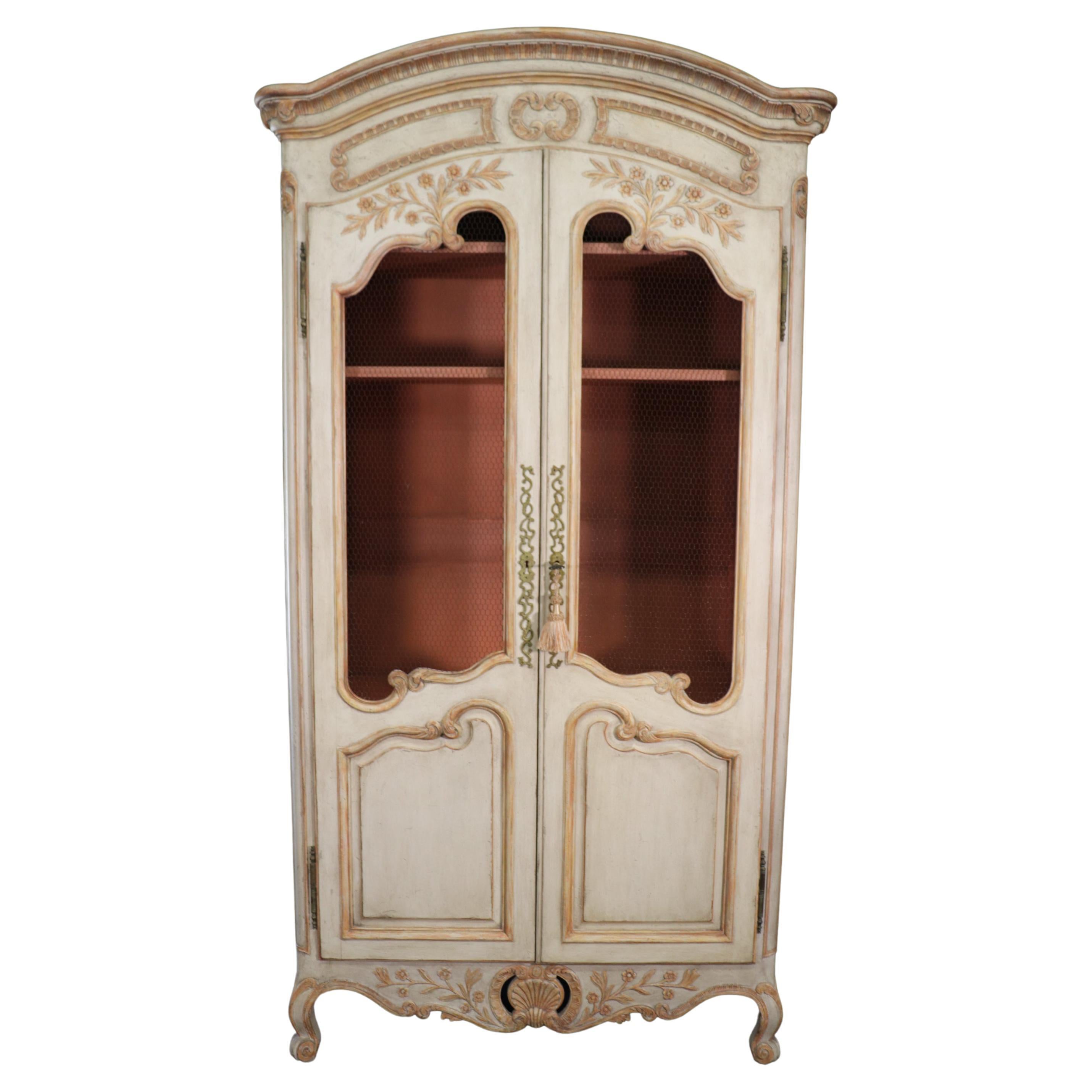 French Louis XV Country Style Painted Decorated Armoire Wardrobe circa 1950