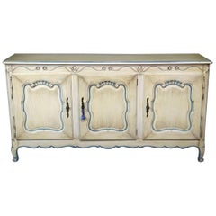 Vintage French Louis XV Creme Paint Decorated Sideboard Server Buffet