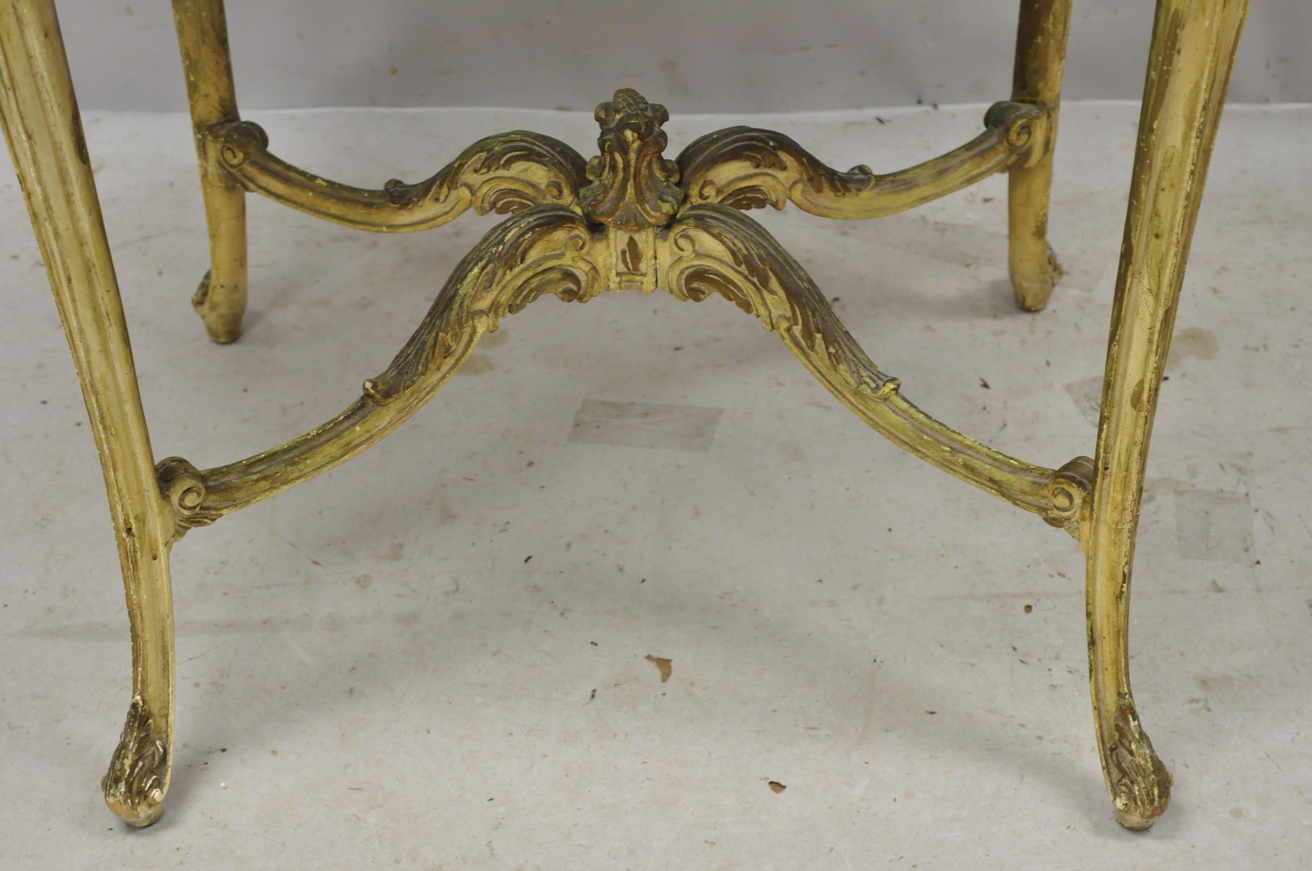 French Louis XV Distress Painted Oval Marble-Top Pierce Carved Accent Table 2