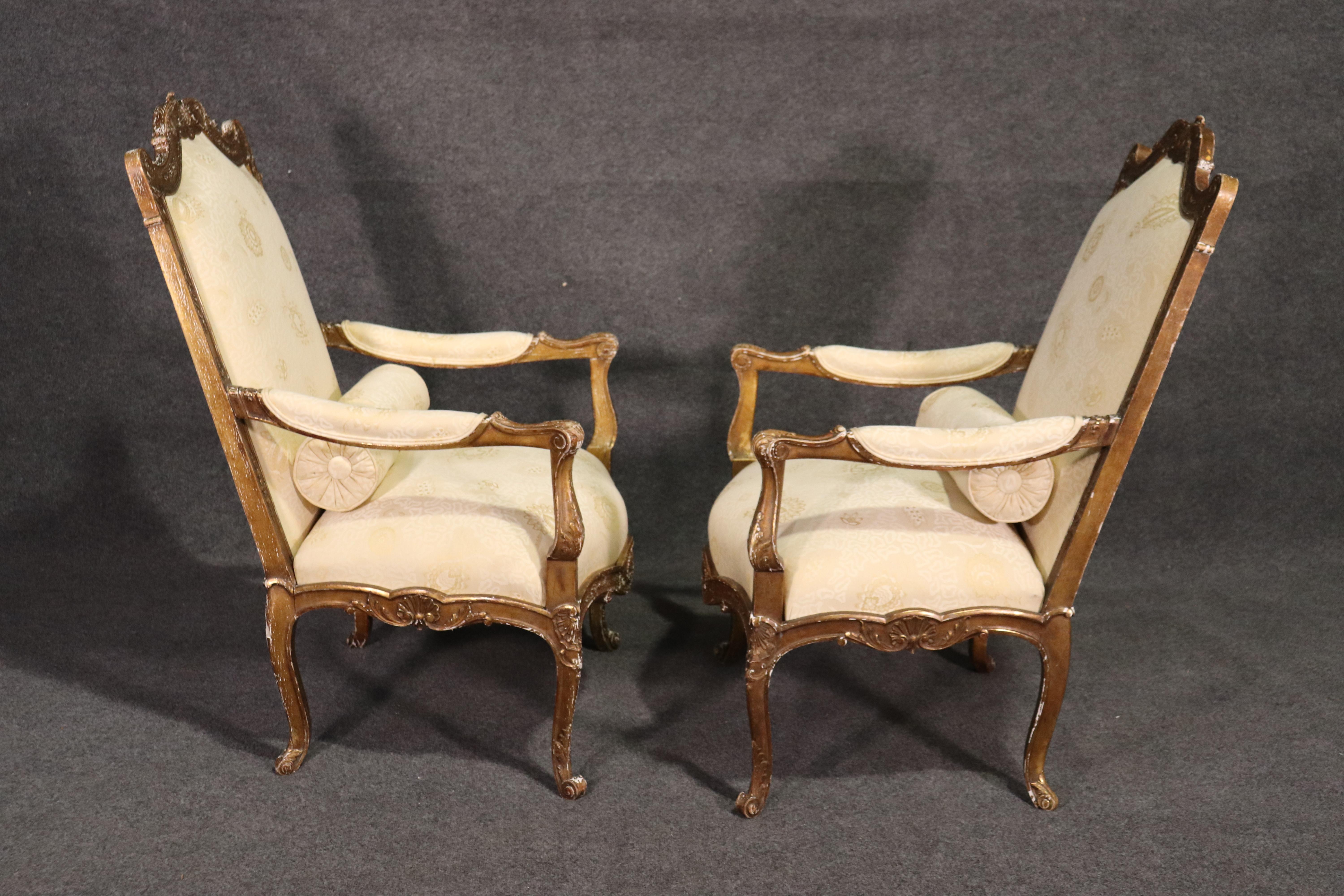 French Louis XV Distressed Painted Armchairs Fautueills, circa 1920s For Sale 8