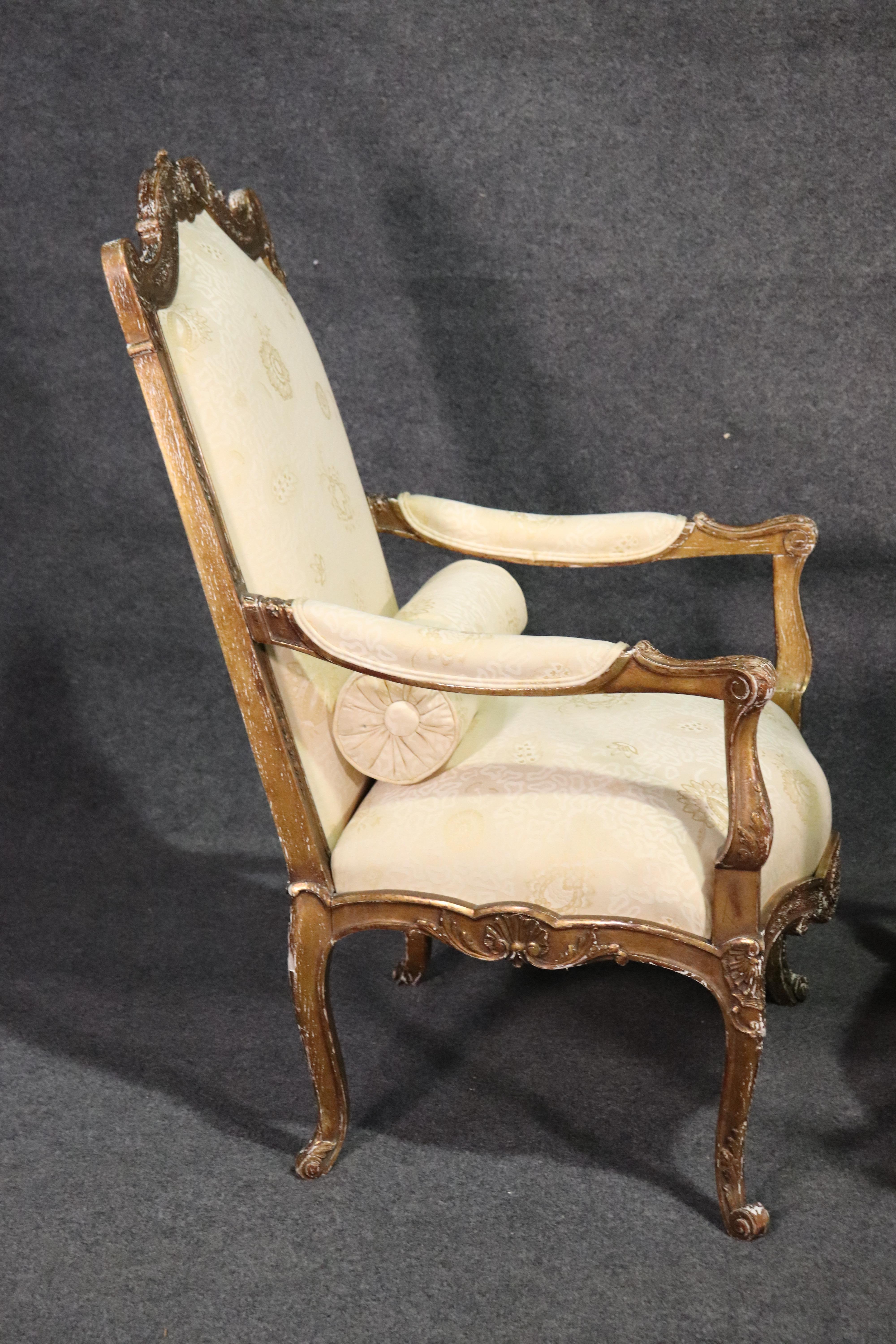 French Louis XV Distressed Painted Armchairs Fautueills, circa 1920s For Sale 9