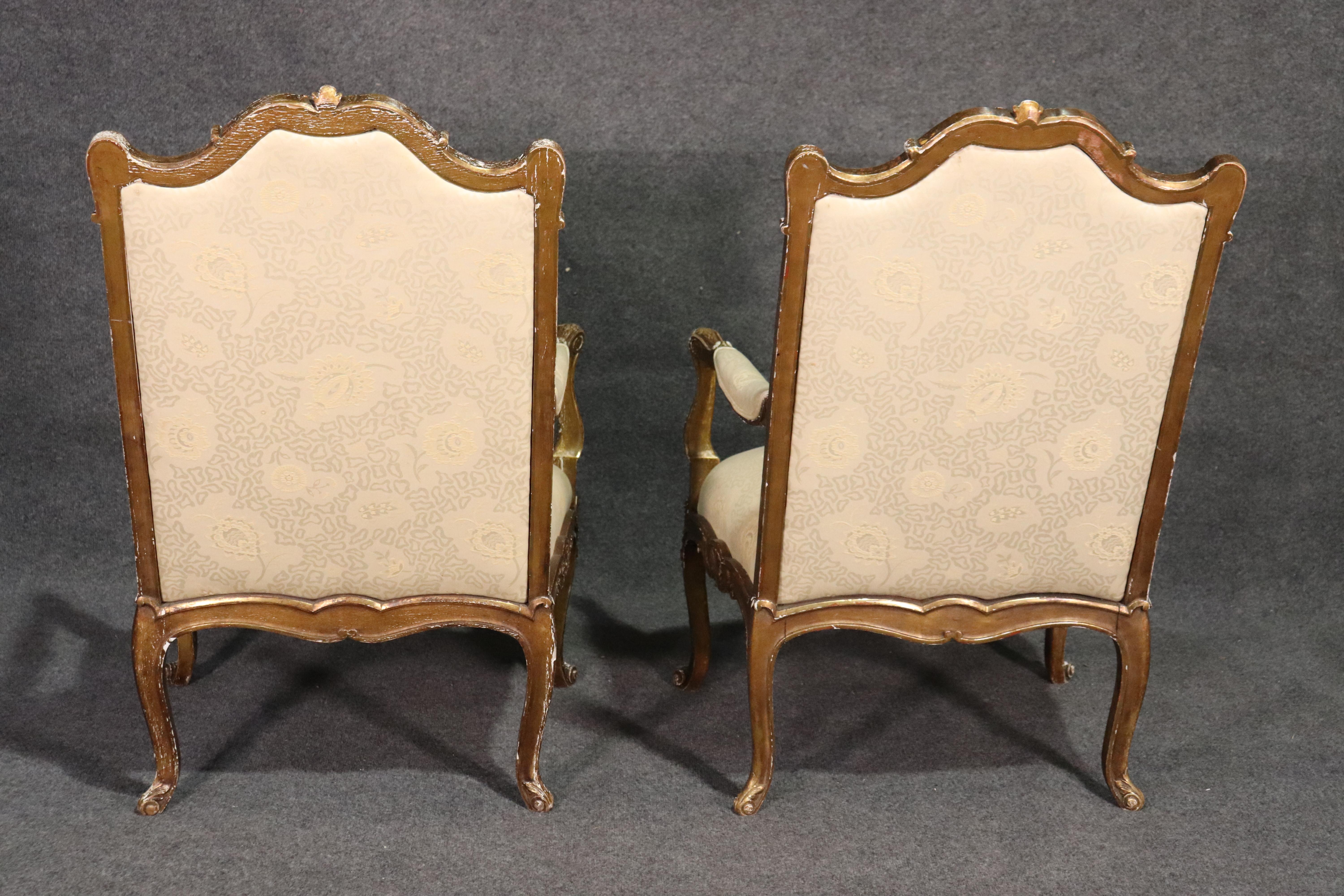 French Louis XV Distressed Painted Armchairs Fautueills, circa 1920s For Sale 11