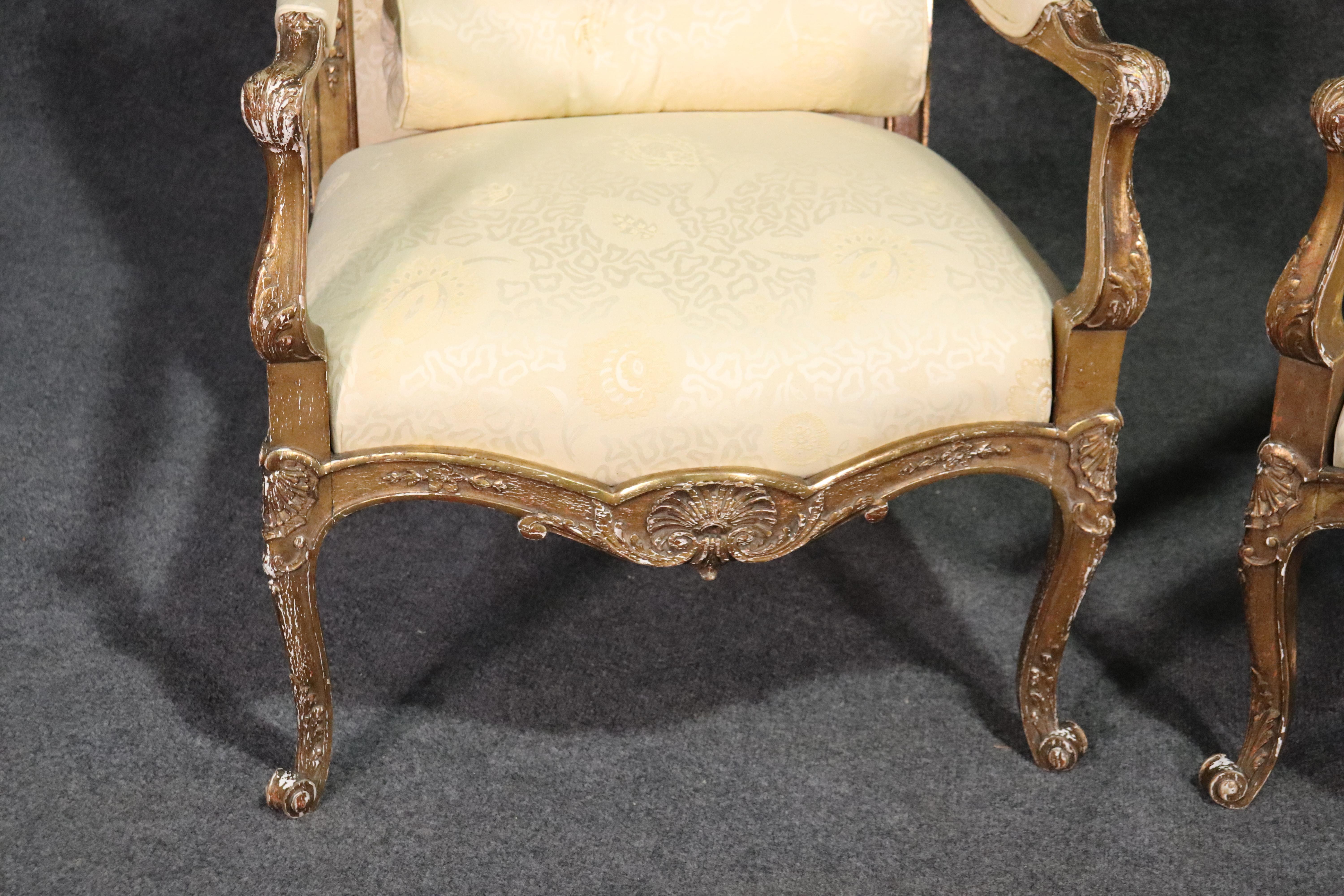 Beech French Louis XV Distressed Painted Armchairs Fautueills, circa 1920s For Sale