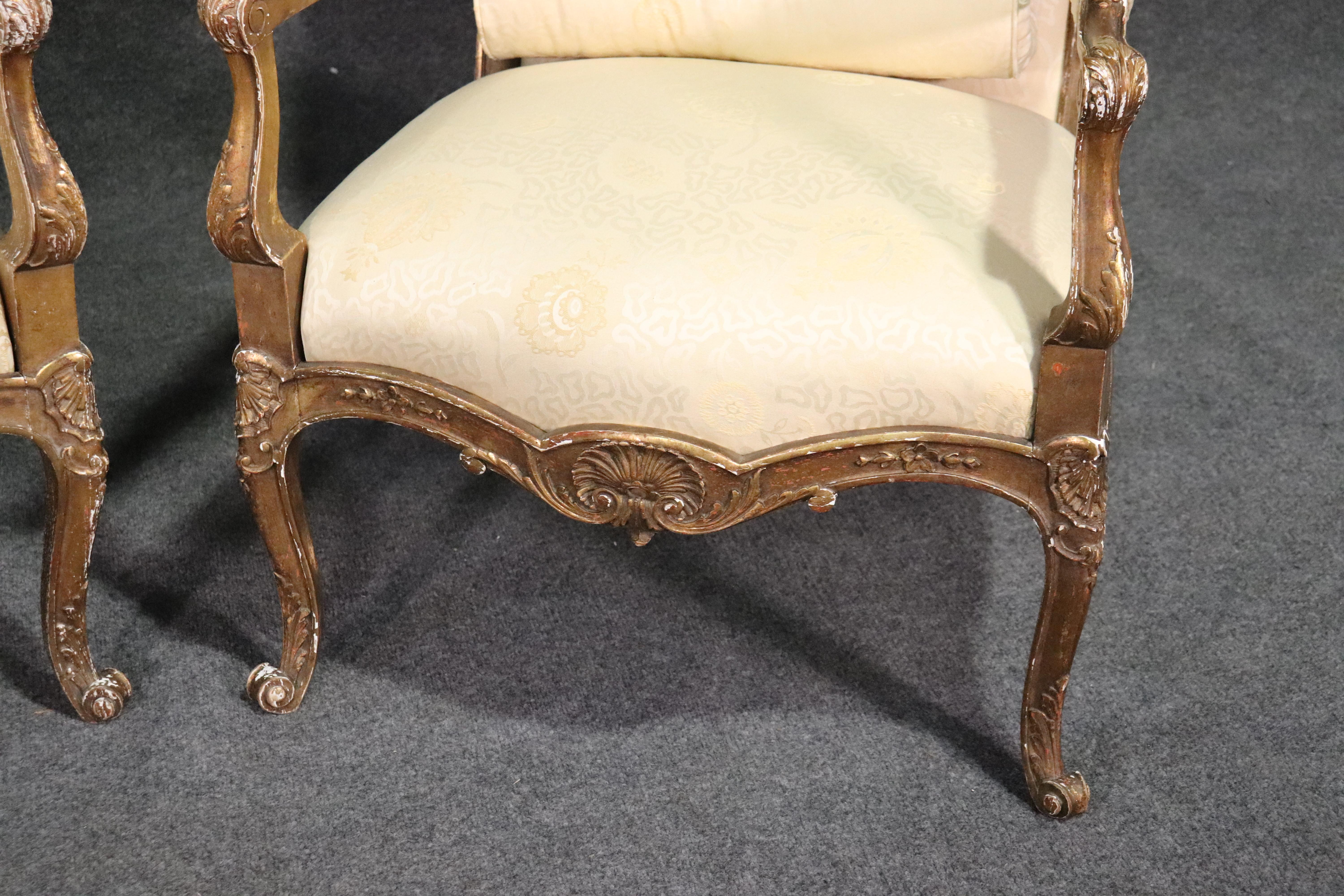 French Louis XV Distressed Painted Armchairs Fautueills, circa 1920s For Sale 1