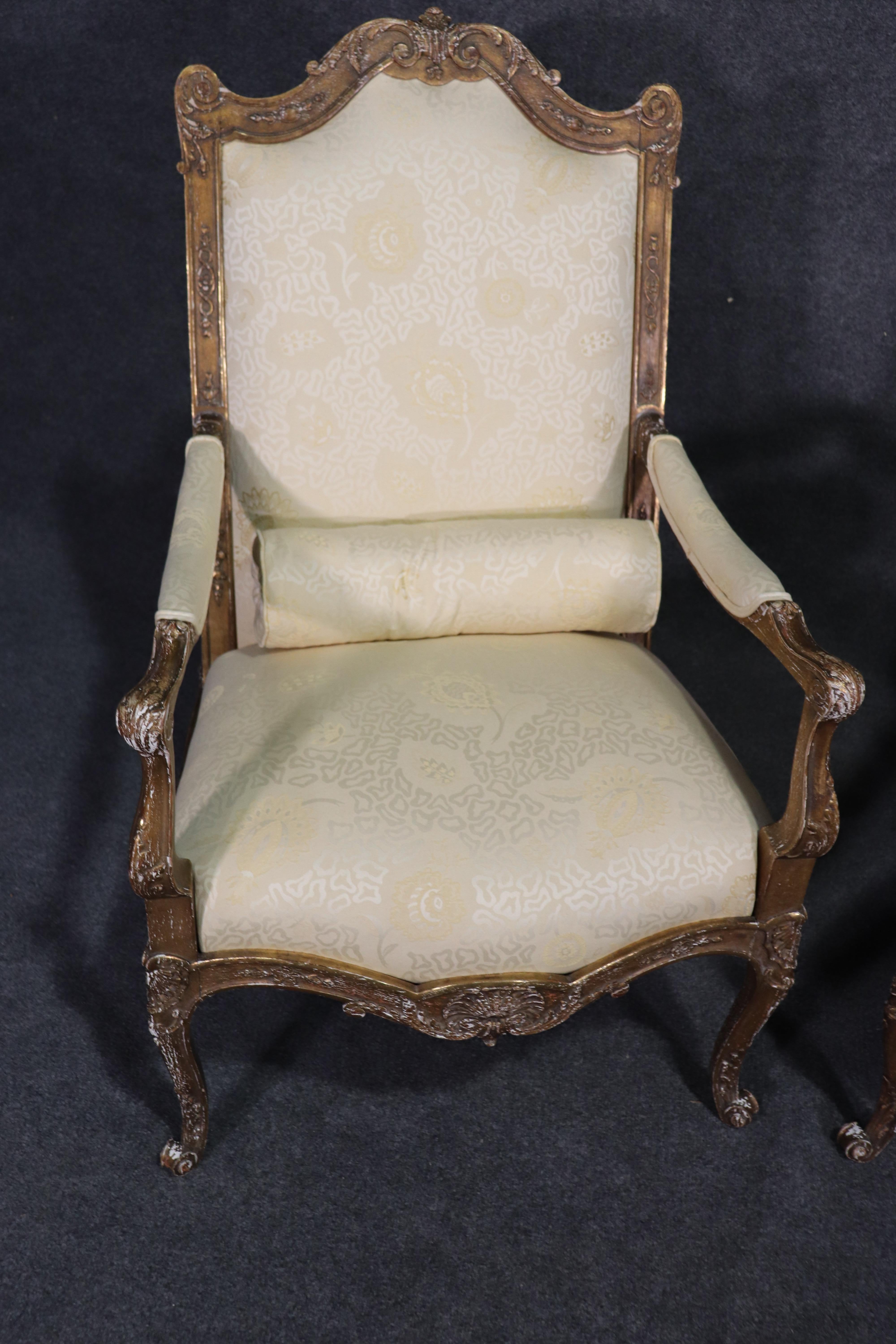French Louis XV Distressed Painted Armchairs Fautueills, circa 1920s For Sale 5