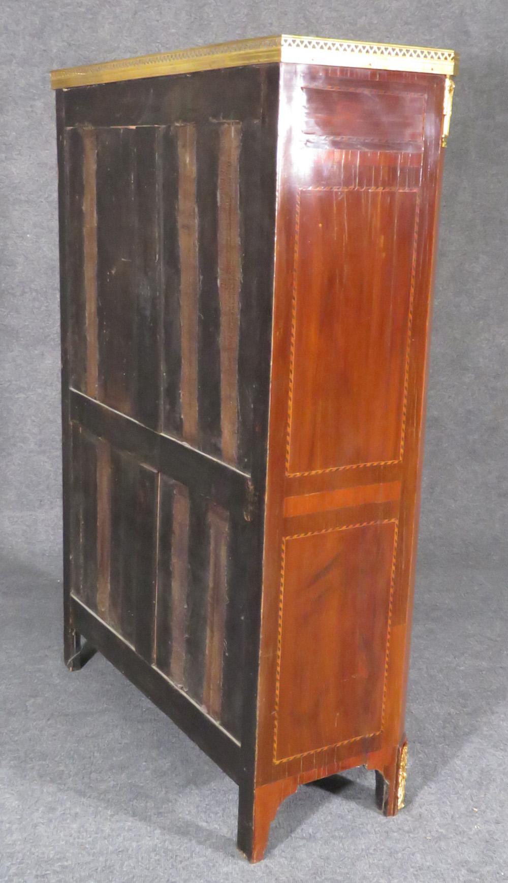 French Louis XV Dore' Bronze Mounted Marble Top Bookcase Biblioteque circa 1890s 2