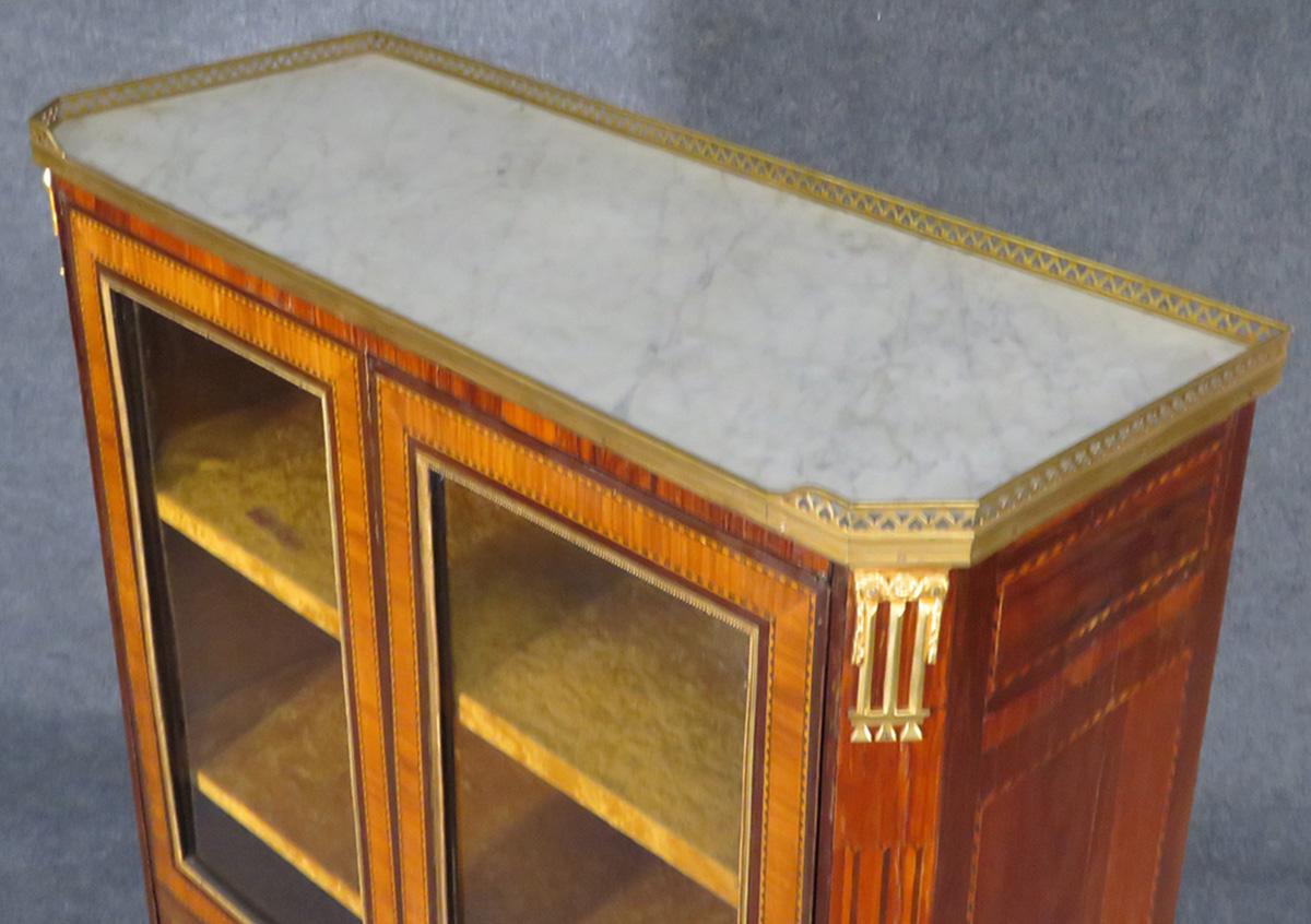 French Louis XV Dore' Bronze Mounted Marble Top Bookcase Biblioteque circa 1890s 3