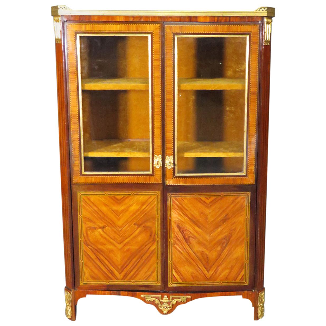 French Louis XV Dore' Bronze Mounted Marble Top Bookcase Biblioteque circa 1890s