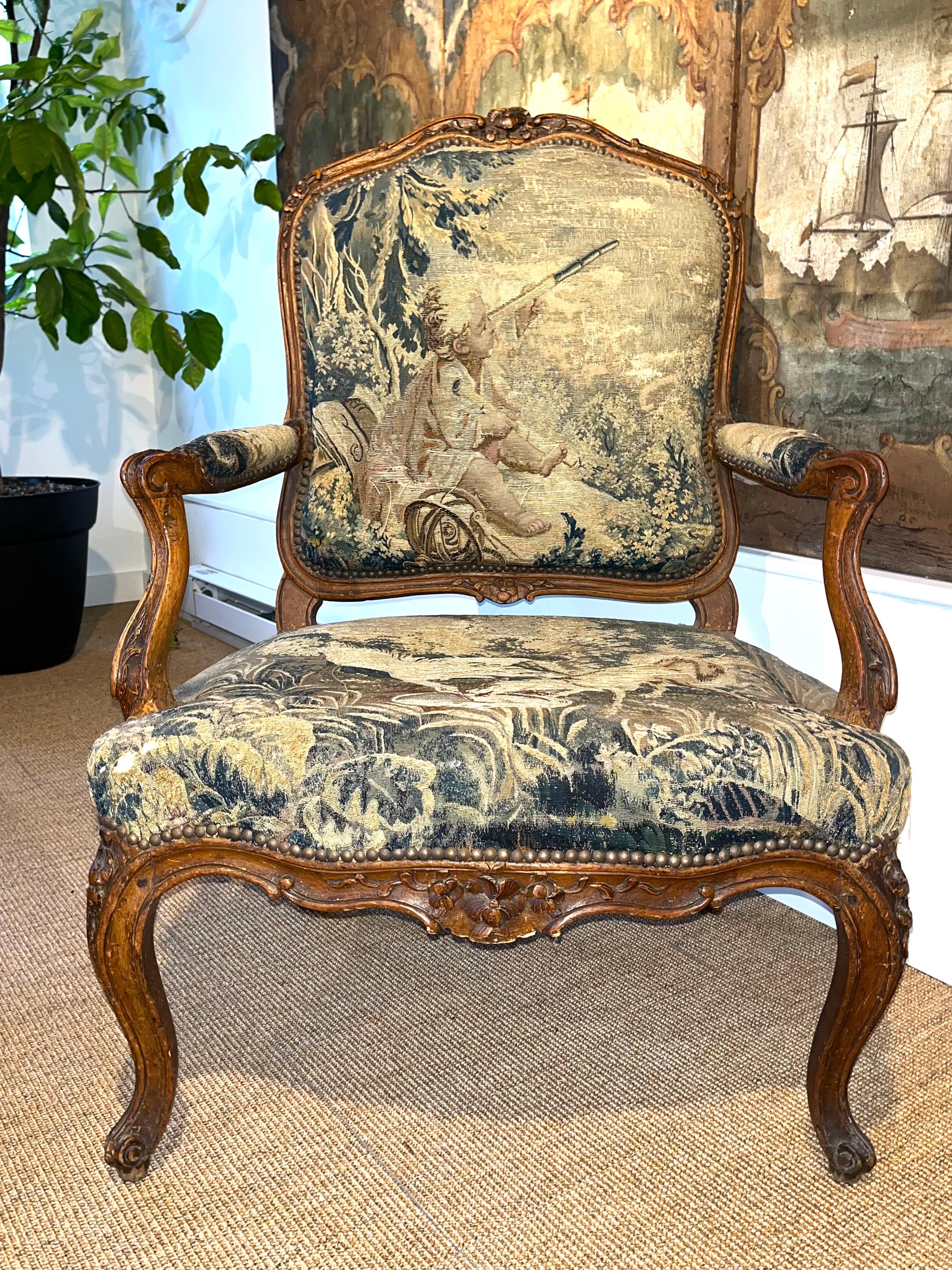 French Louis XV Fauteuil a La Reine, Signed “G. Lebrun” For Sale 5
