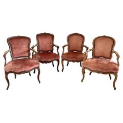 French Louis XV Fauteuil Chairs, Set of 4