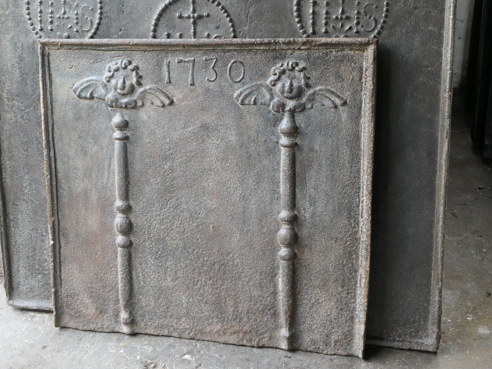 Cast French Louis XV Fireback / Backsplash with Pillars of Hercules, 18th Century For Sale