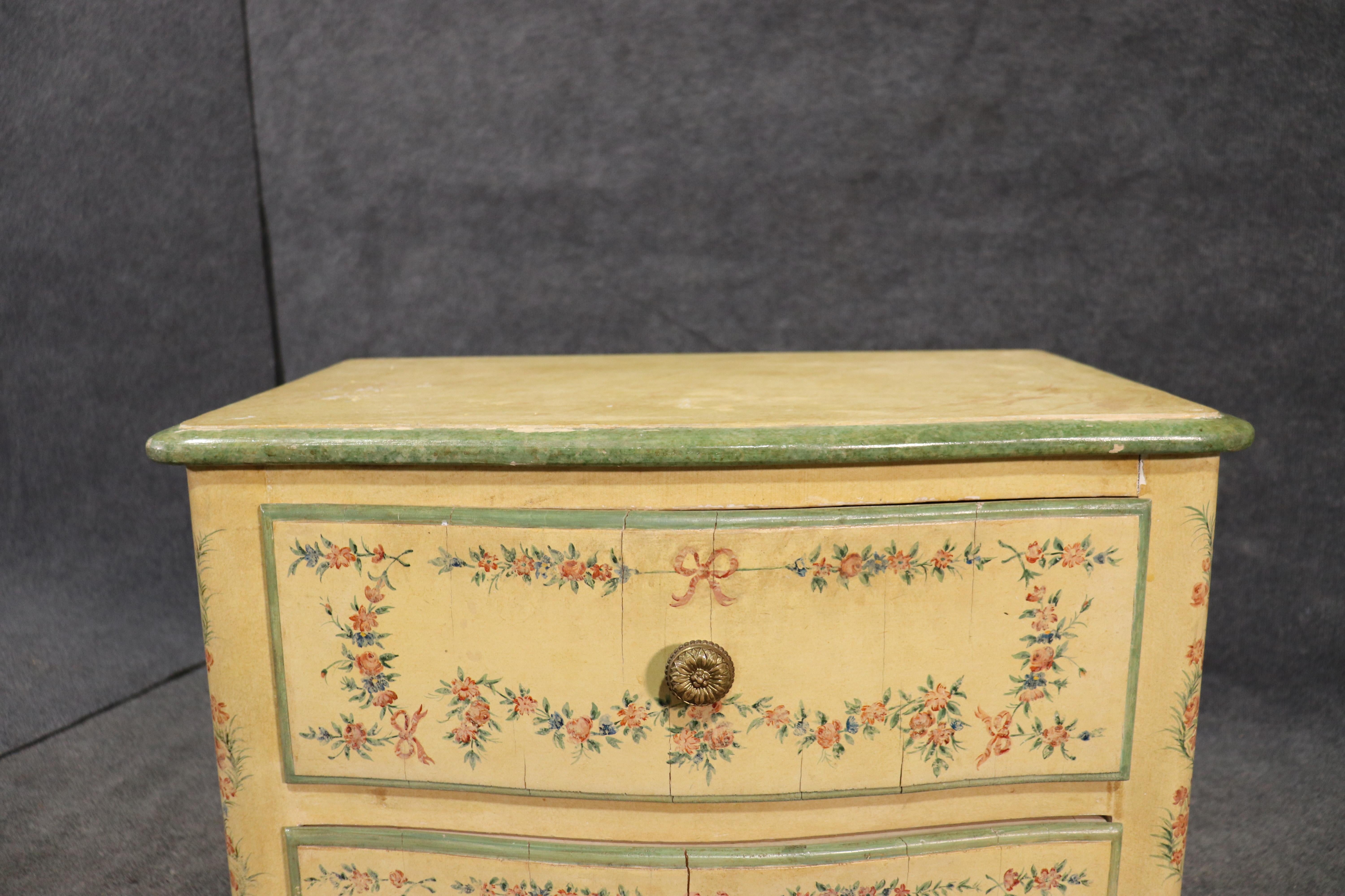 French Louis XV Floral Paint Decorated Nightstand Commode, circa 1940 4