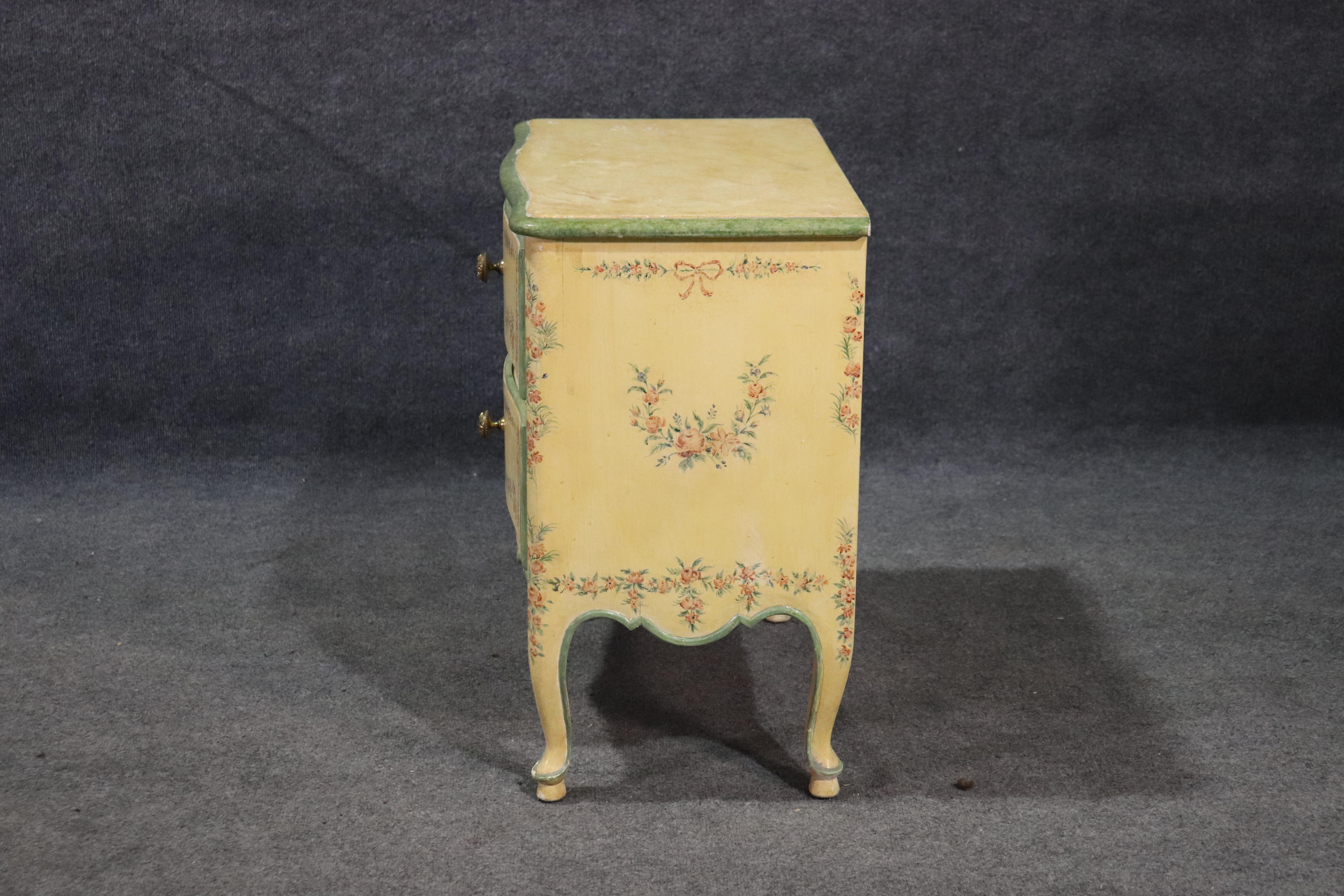 French Louis XV Floral Paint Decorated Nightstand Commode, circa 1940 In Good Condition In Swedesboro, NJ