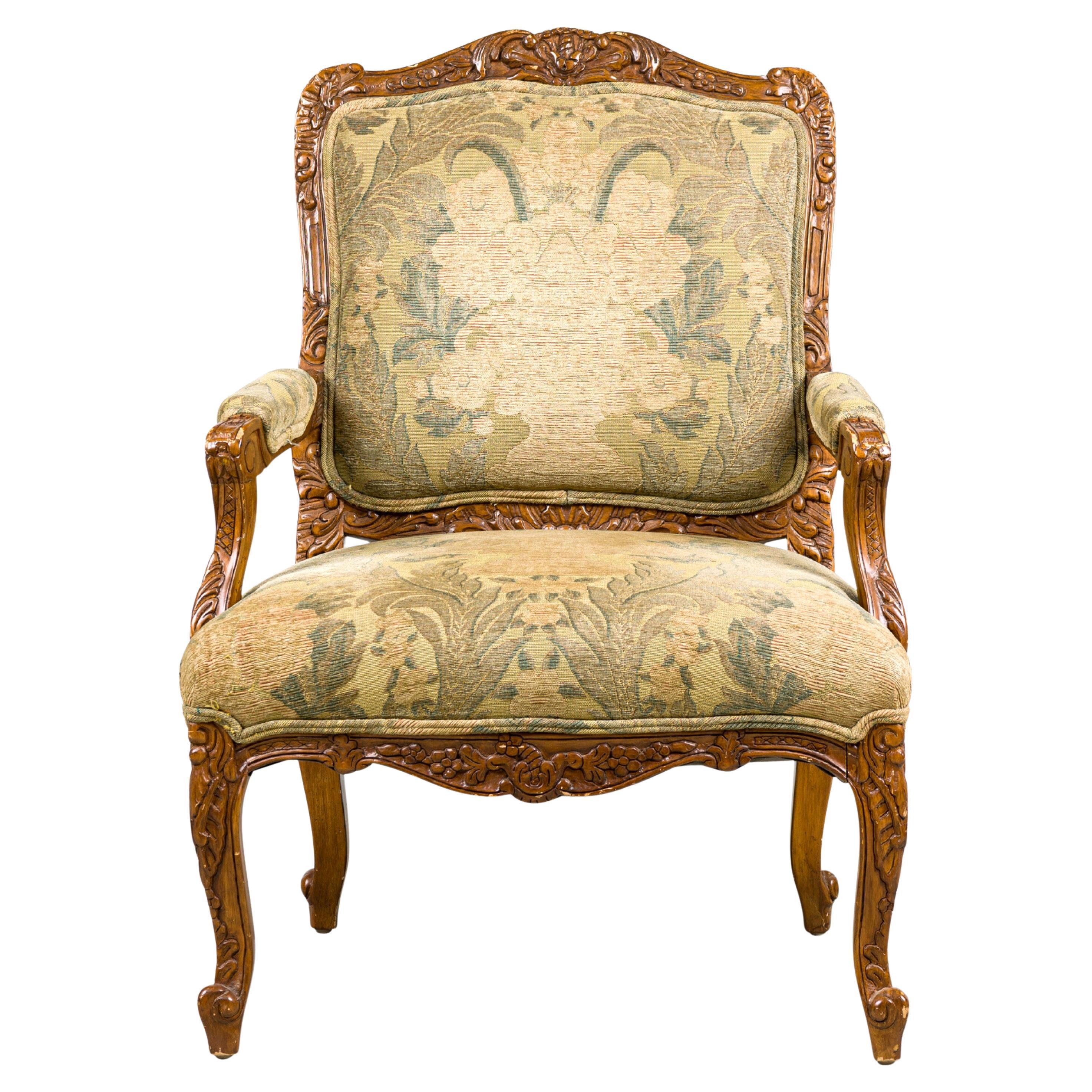 French Louis XV Floral Upholstered Armchair For Sale