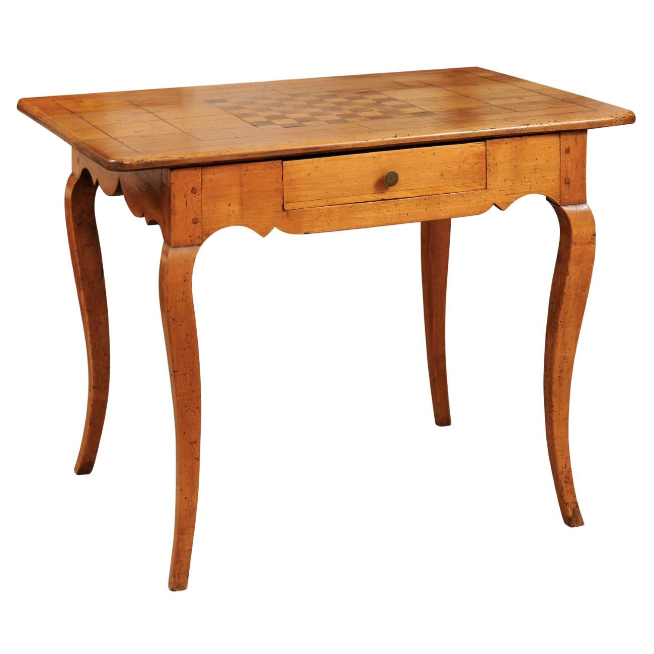 French Louis XV Fruitwood Parquetry Inlaid Table, Mid-18th Century For Sale