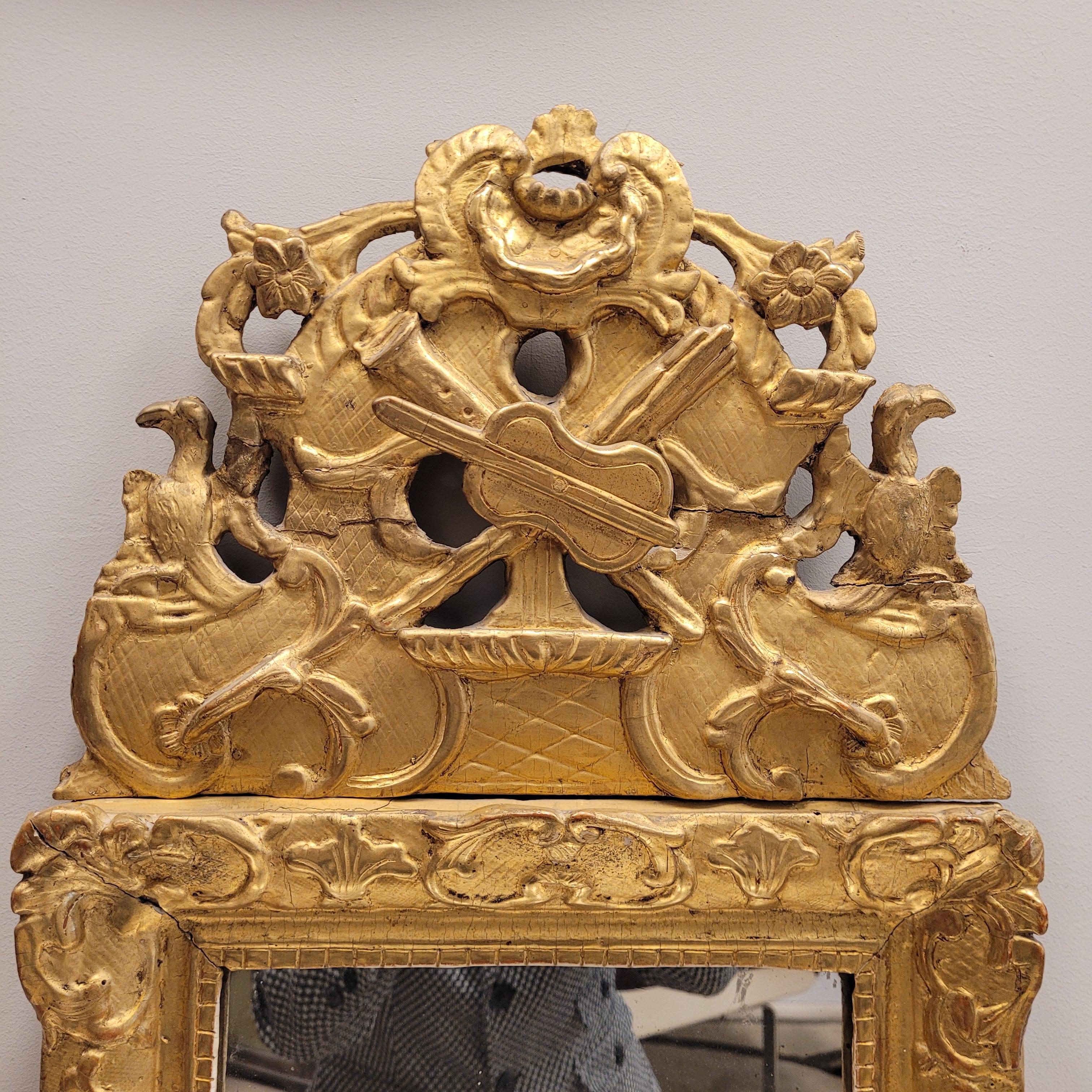 Late 18th Century French Louis XV Gild wood  Mirror wall , original crystal 