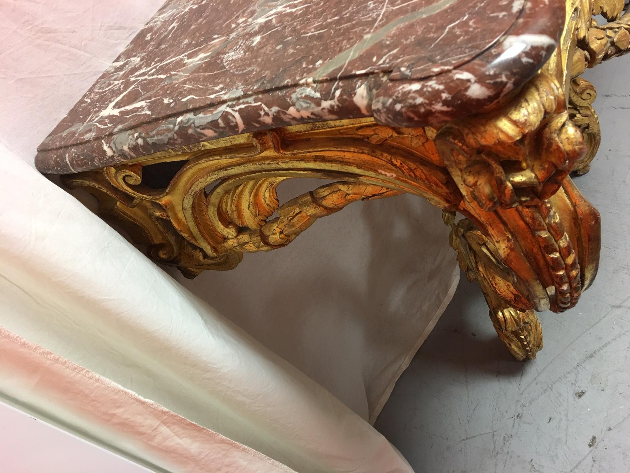 French Louis XV Gilded Carved Wood Console with a Marble Top, 19th ...