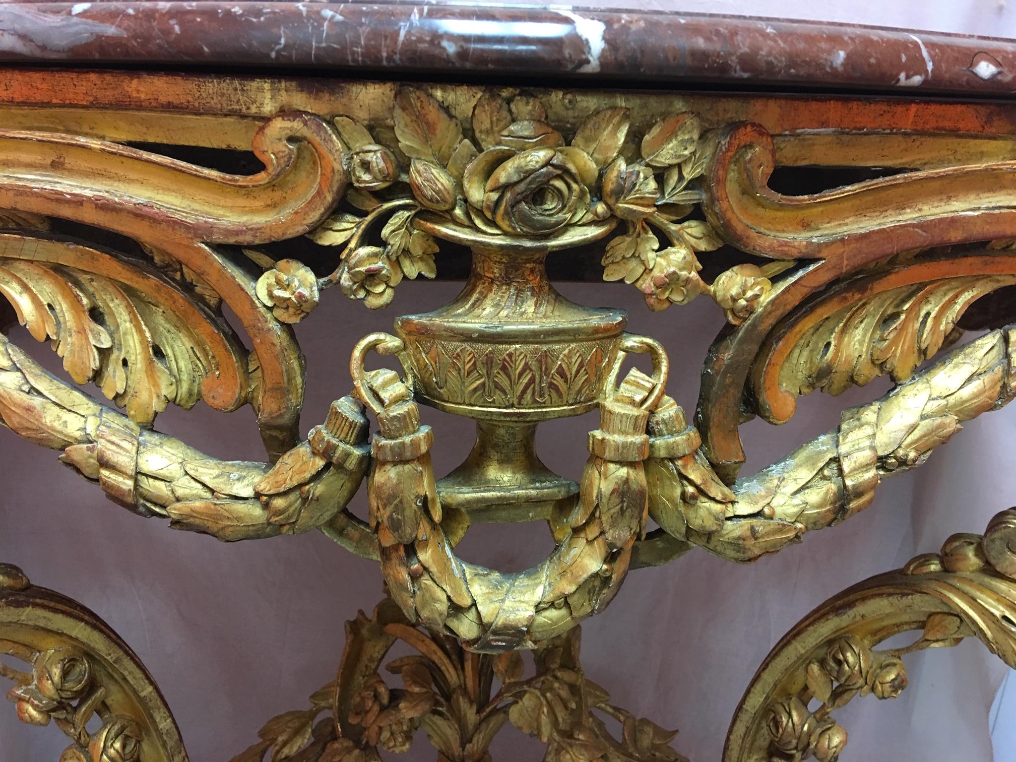 French Louis XV Gilded Carved Wood Console with a Marble Top, 19th ...
