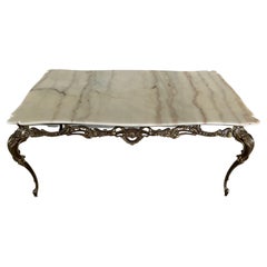 French Louis XV Gilt Brass and Travertine Marble Coffee Side Table