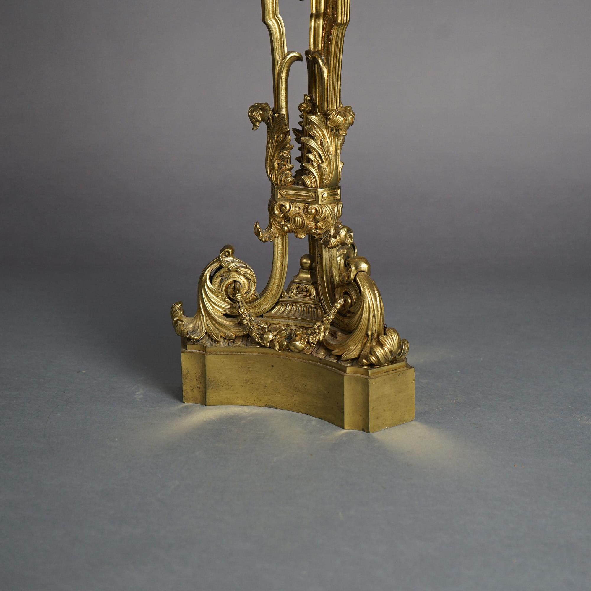 French Louis XV Gilt Bronze Figural Caryatid & Foliate 7-Light Candelabra C1870 In Good Condition For Sale In Big Flats, NY